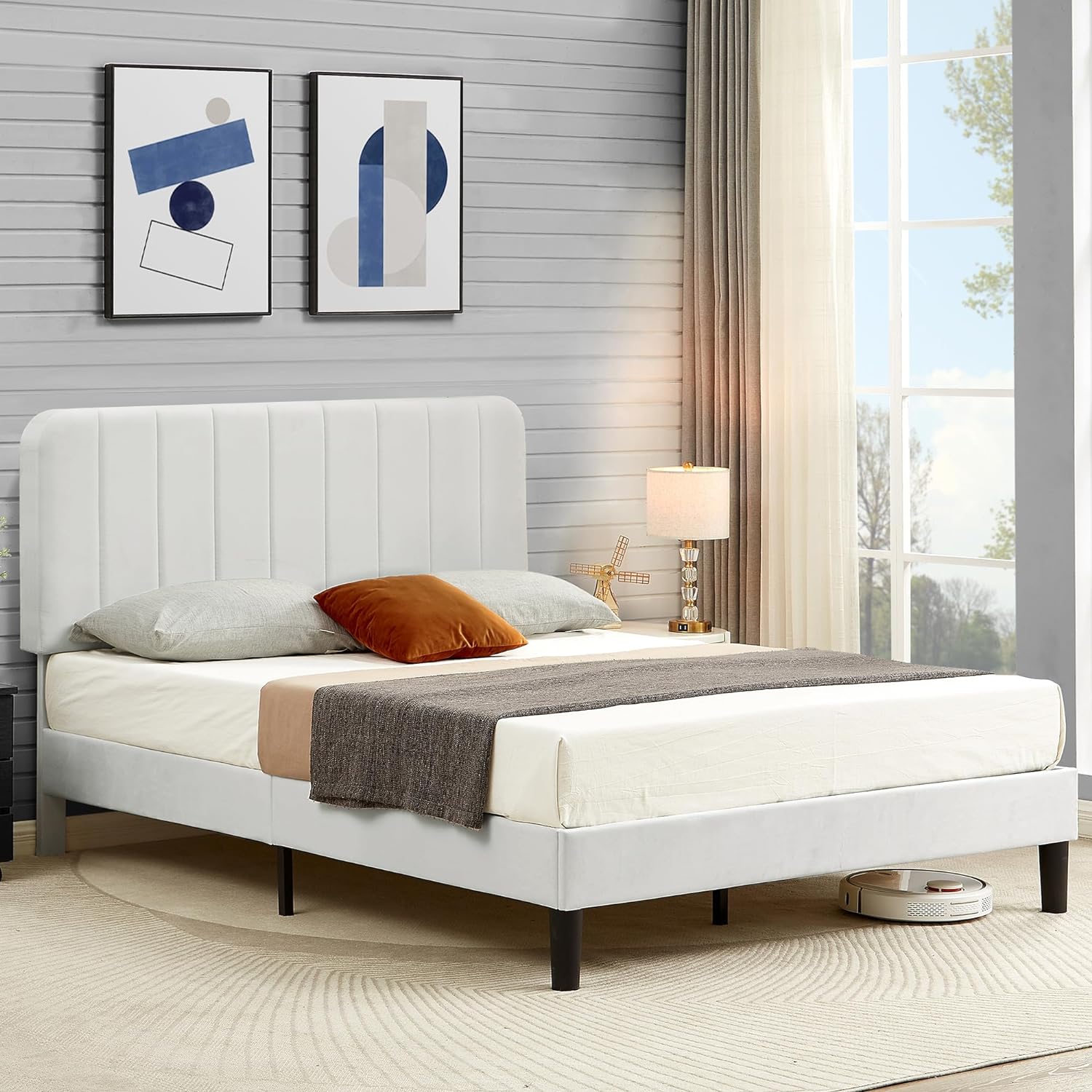 VECELO Upholstered Platform bedframe with Adjustable Headboard