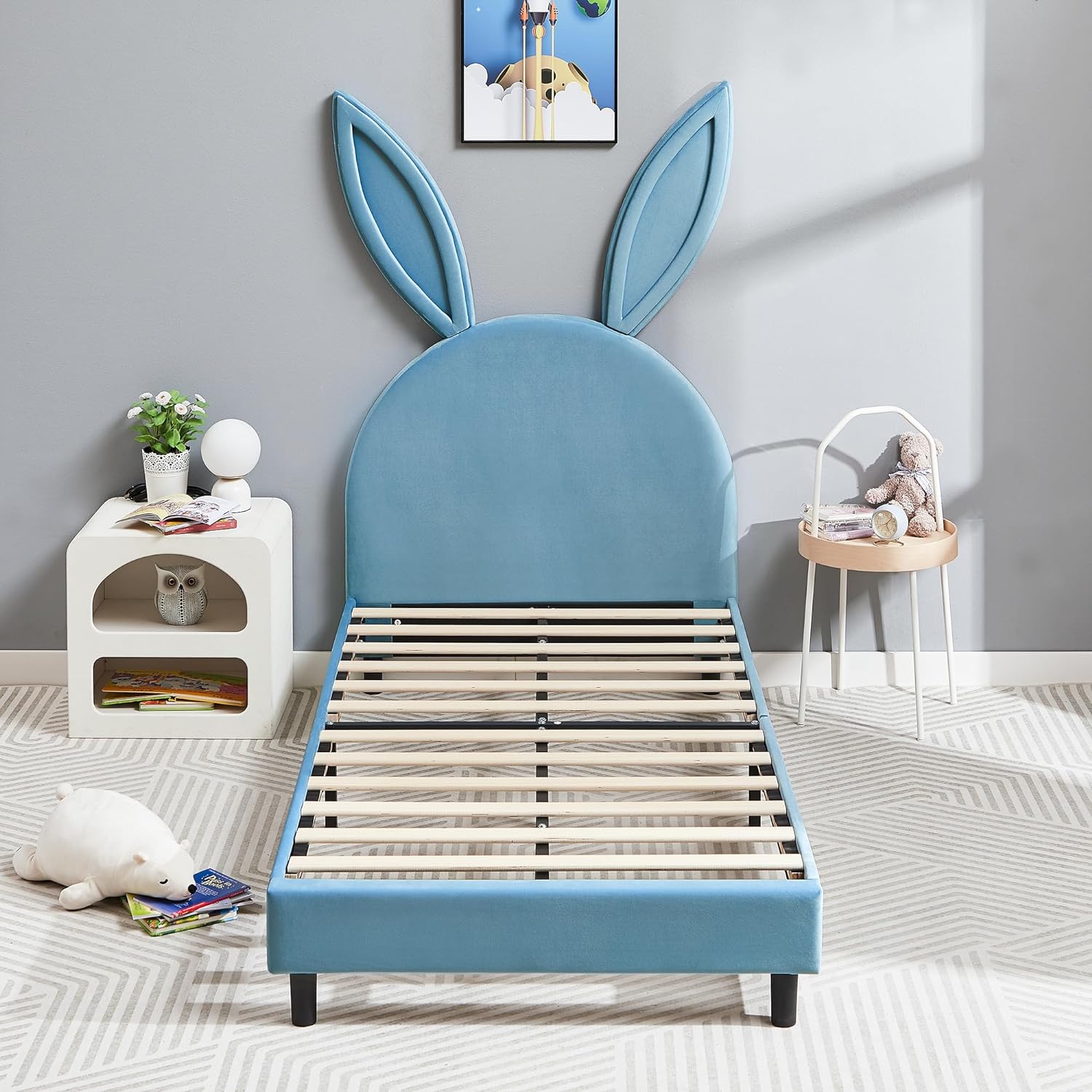 VECELO Kids Twin Bed Frame with Upholstered Headboard