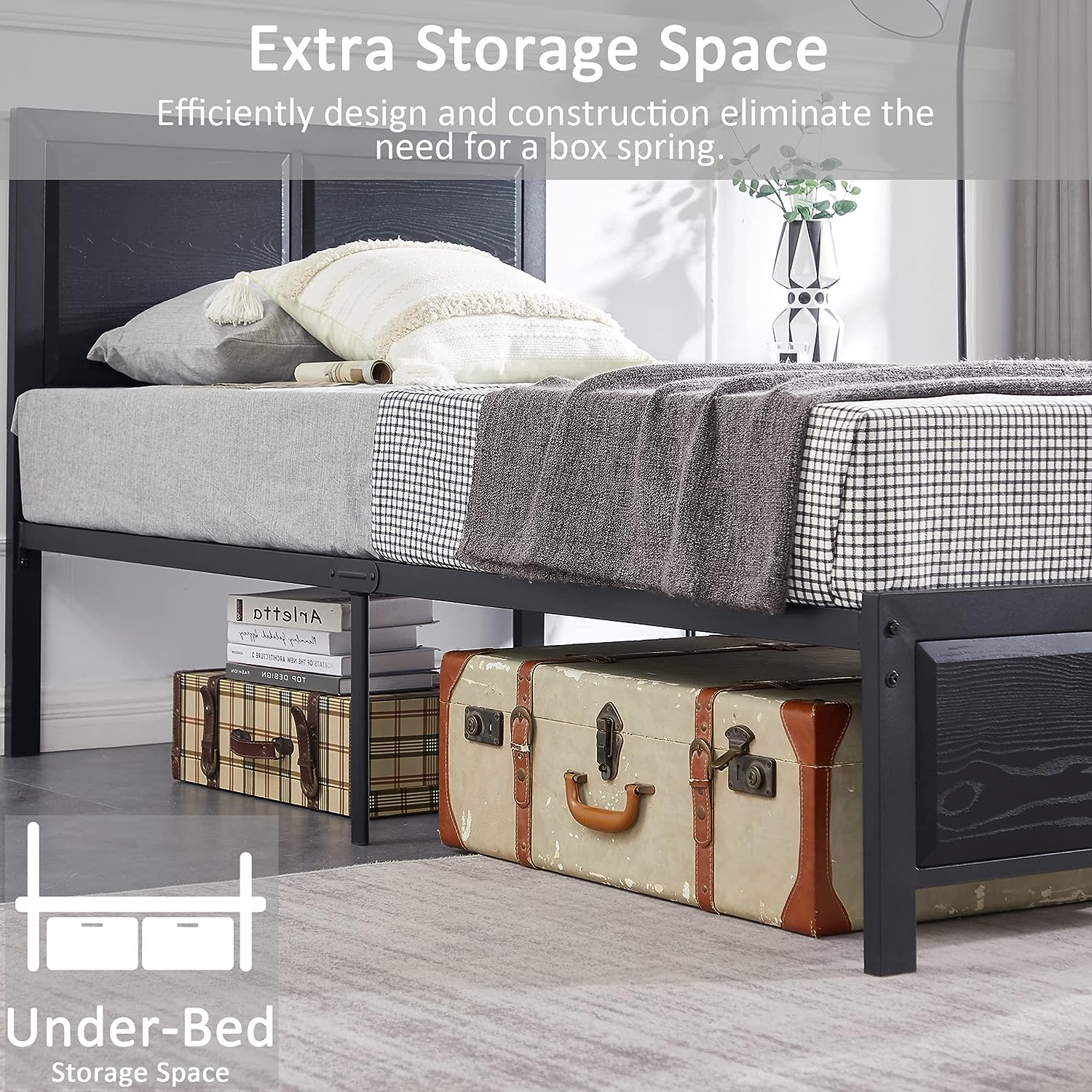 VECELO Platform Bed Frame/Mattress Foundation with Rustic Vintage Wood Headboard