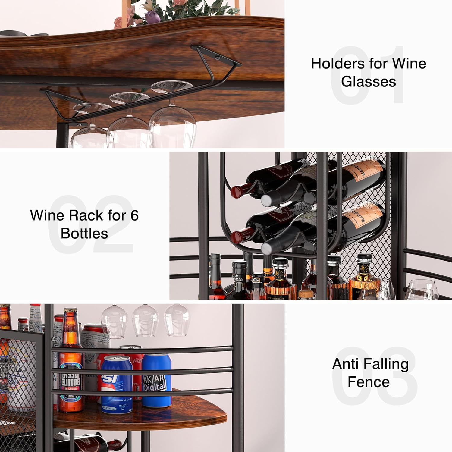 VECELO Vintage Liquor Cabinet Wine Rack Bar Unit