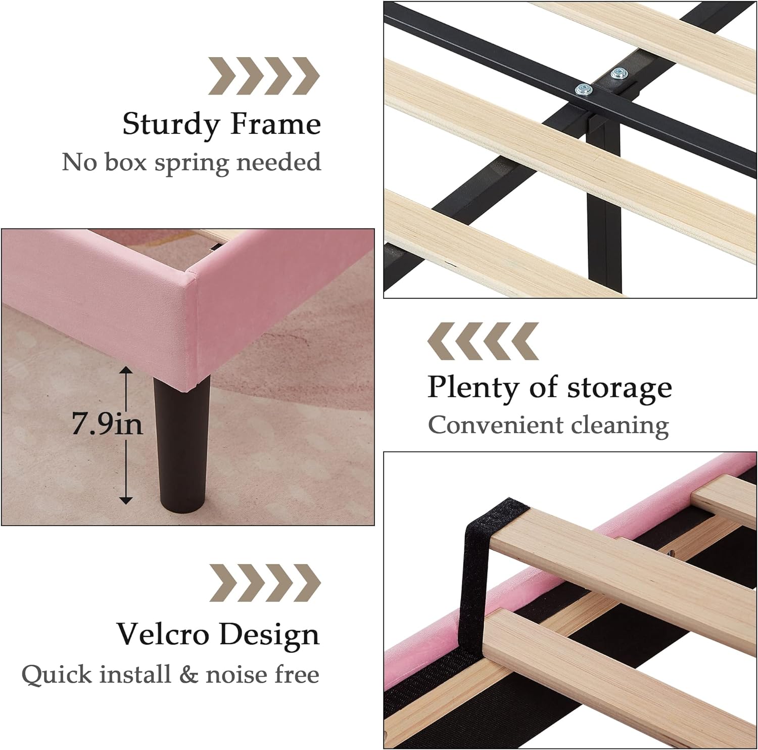 VECELO Upholstered Platform Bed Frame with Tufted Adjustable Headboard & Wood Slat Support