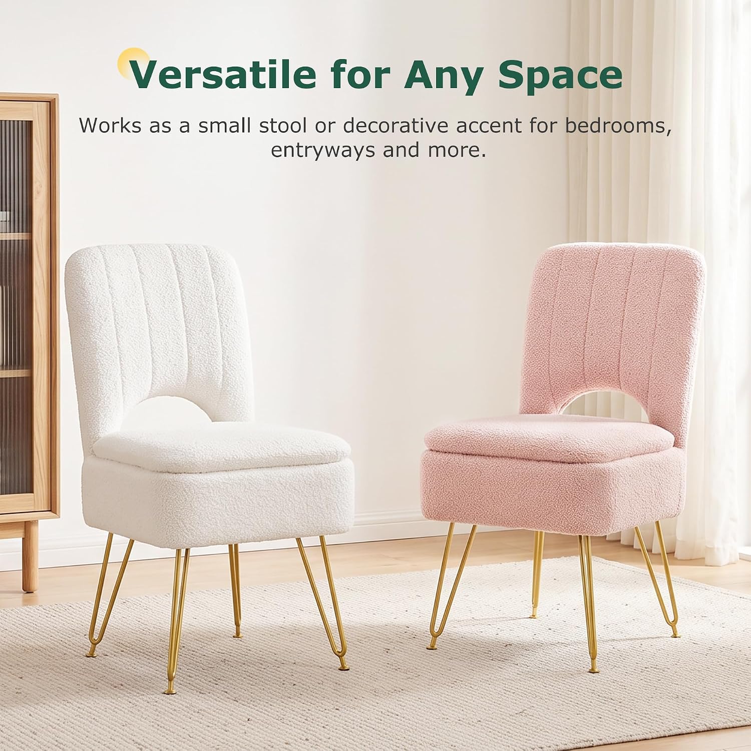 VECELO Vanity Stool Chair with Storage and Folding Back