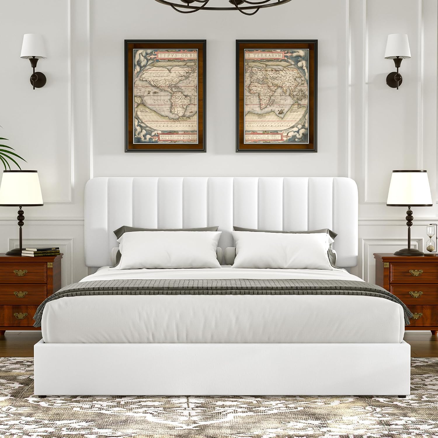 VECELO King Size Upholstered Bed Frame with 4 Drawers and Headboard
