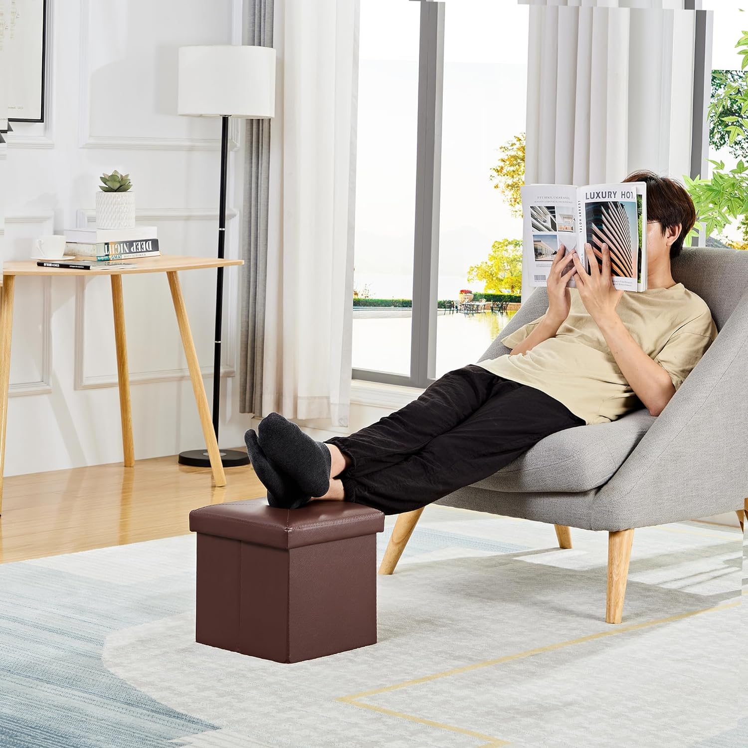 VECELO Storage Ottoman Bench End of Bed 43'' Footstool Footrest Stool Shoestool for Bedroom Hallway Entraway Living Room