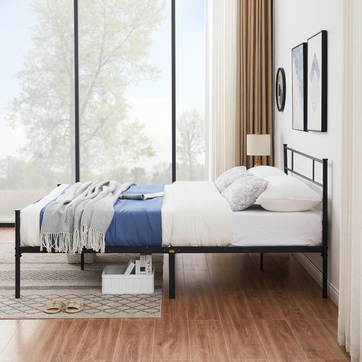 VECELO Platform Bed Frame with Headboard and Footboard, 12'' Under-Bed Storage & Strong Metal Slats Support