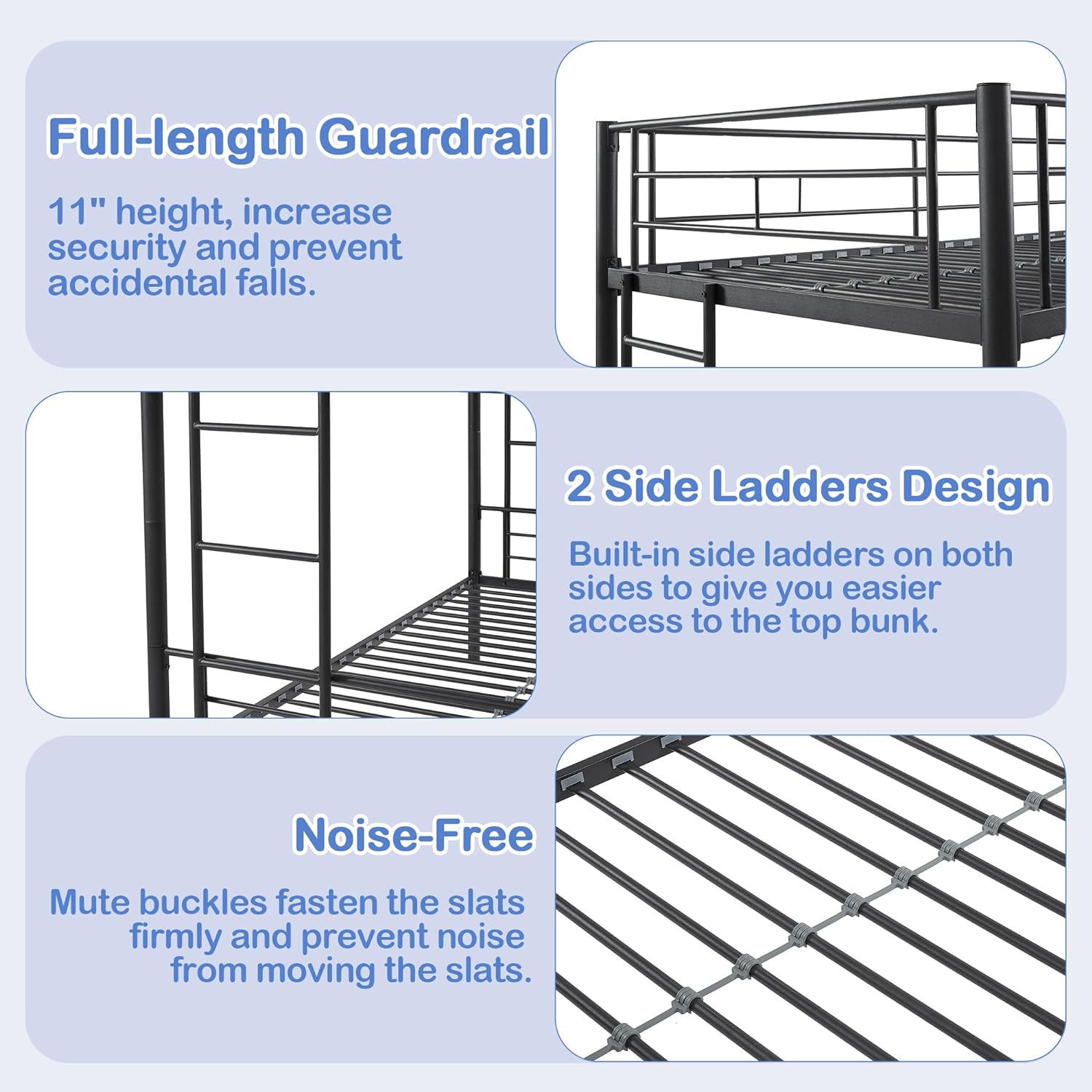 VECELO Metal Bunk Bed Twin Over Twin, Industrial Bunkbeds with Ladder and Full-Length Guardrail