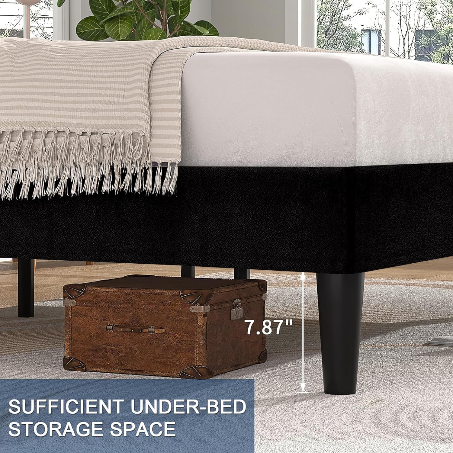 VECELO Twin Size Bed Frame with Adjustable Headboard, Velvet Heavy Duty Platform Beds with Strong Wood Slats Support