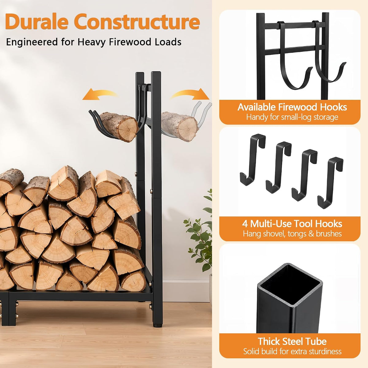 VECELO 34 Inch Firewood Rack with Carrier Bag  Heavy Duty Outdoor Wood Rack