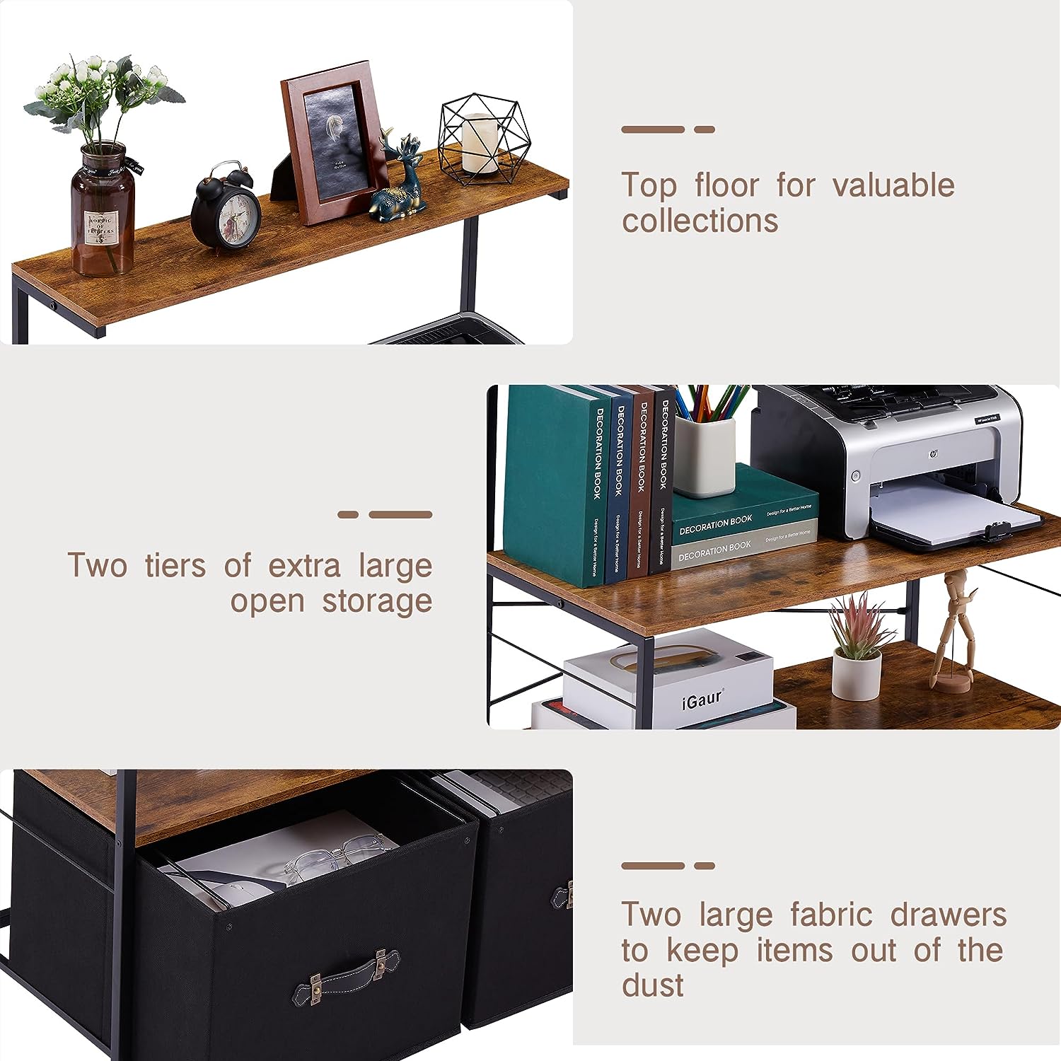 VECELO Lateral File Cabinet with 2 Big Rolling Printer Stand with 3 Open Storage Shelf