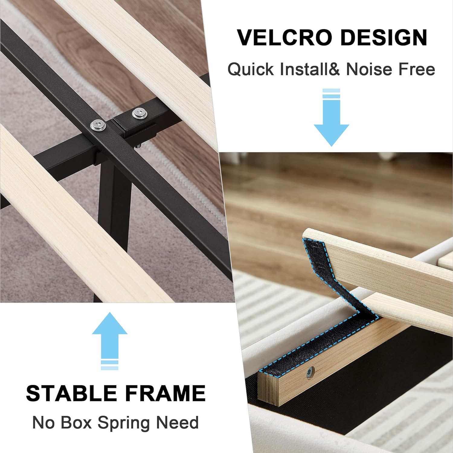 VECELO Modern Upholstered Platform Bedframe, Adjustable Headboard