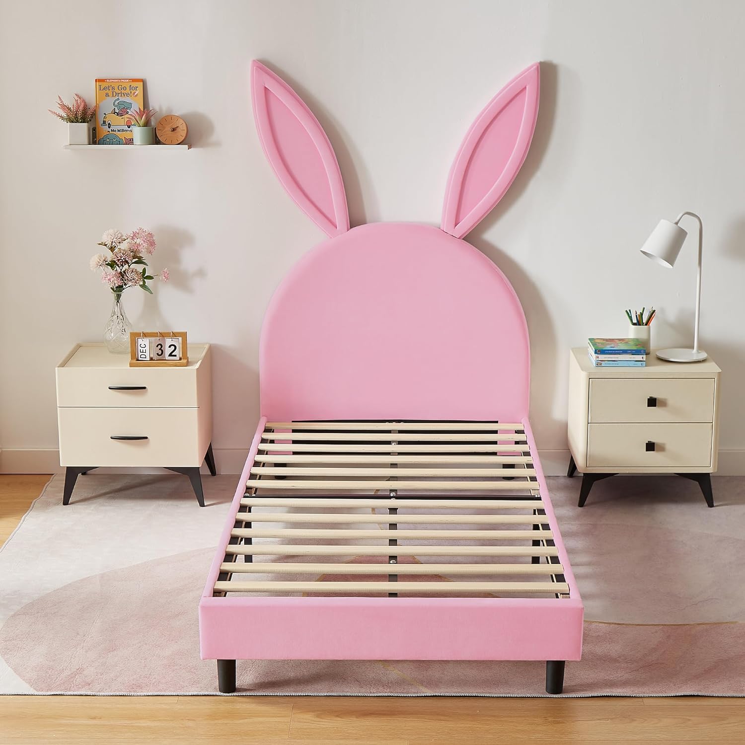 VECELO Kids Twin Bed Frame with Upholstered Headboard