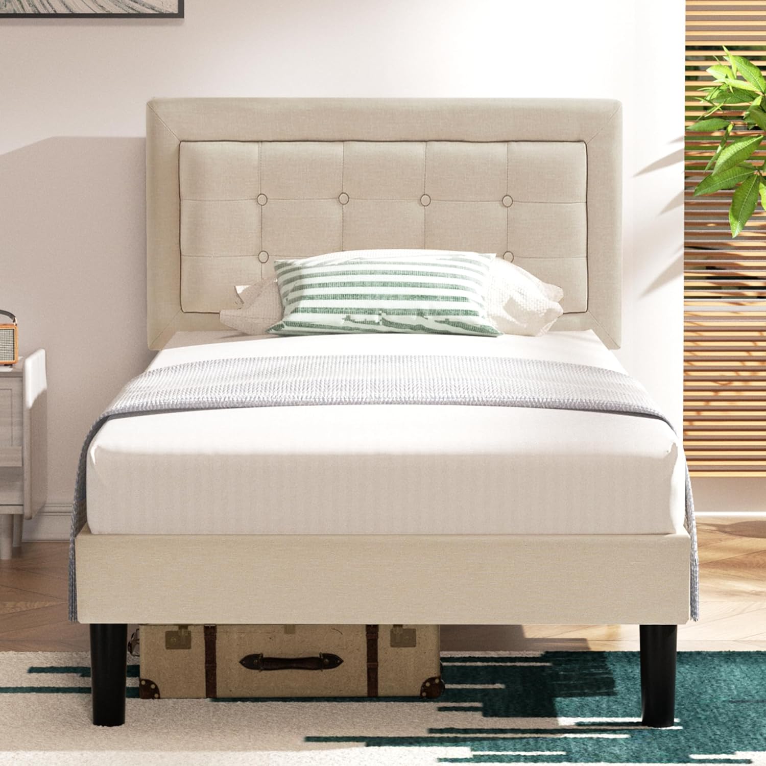 VECELO Upholstered Platform Bed Frame with Height Adjustable