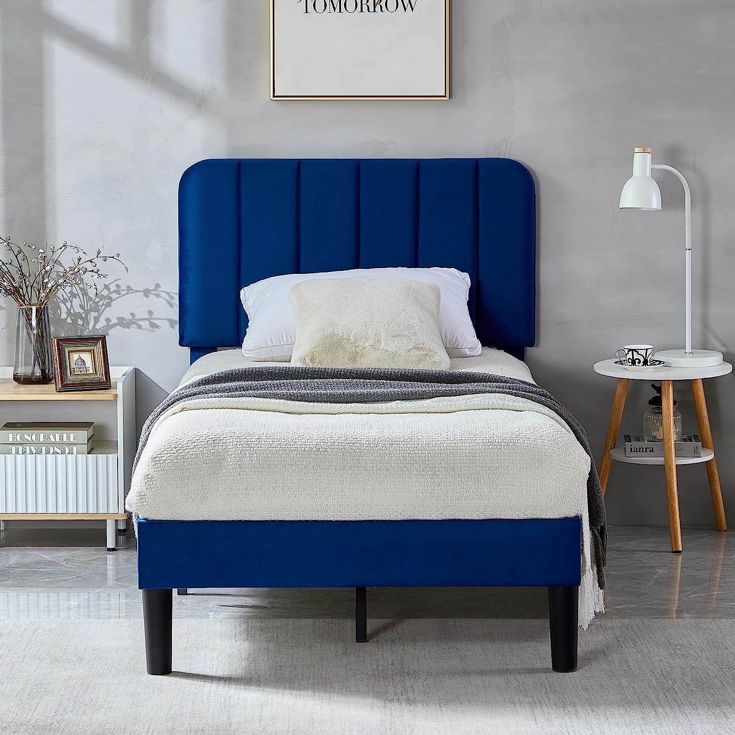 VECELO Upholstered Platform bedframe with Adjustable Headboard