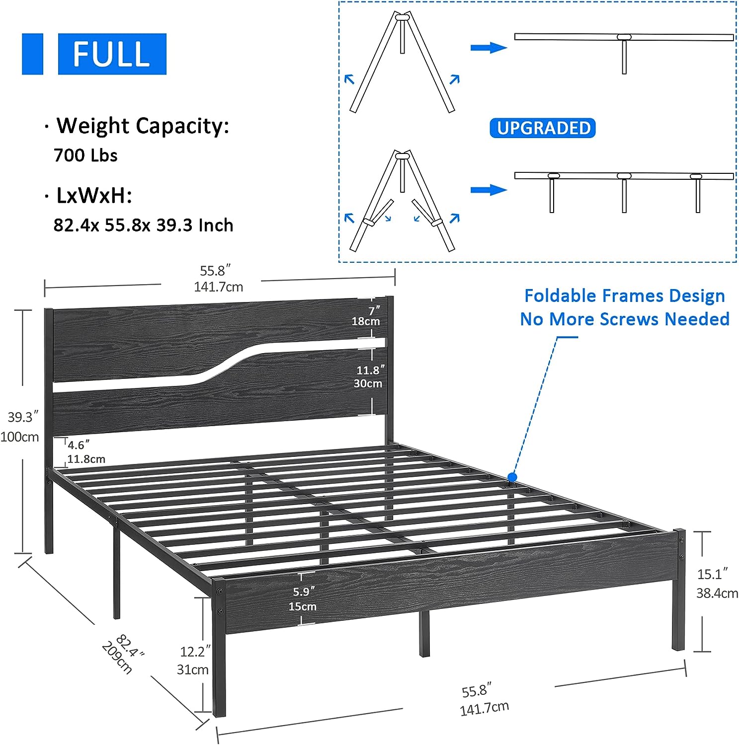 VECELO Platform Bed Frame/Mattress Foundation with Rustic Vintage Wood Headboard