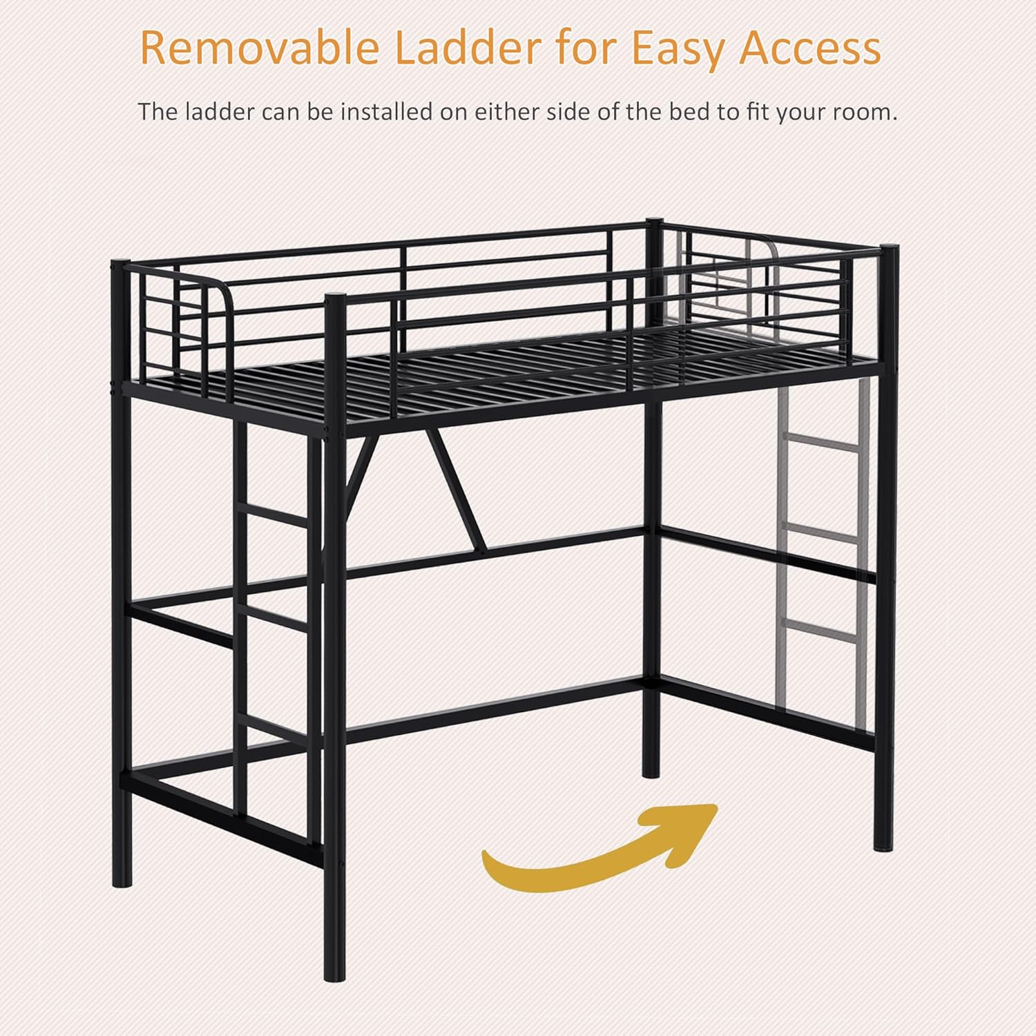 VECELO Metal Loft Bed Twin Size