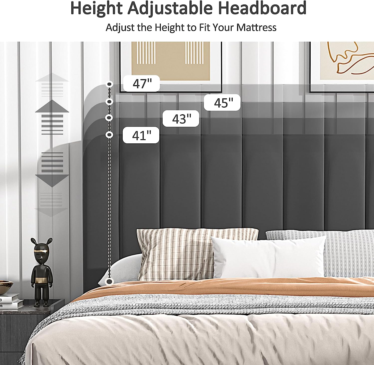 VECELO Upholstered Platform bedframe with Adjustable Headboard