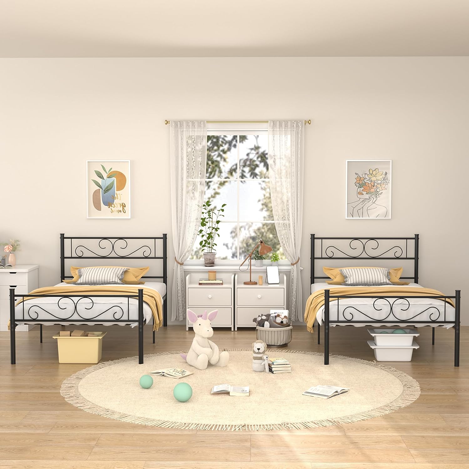 VECELO Metal Platform Bed Frame Mattress Foundation with Headboard & Footboard