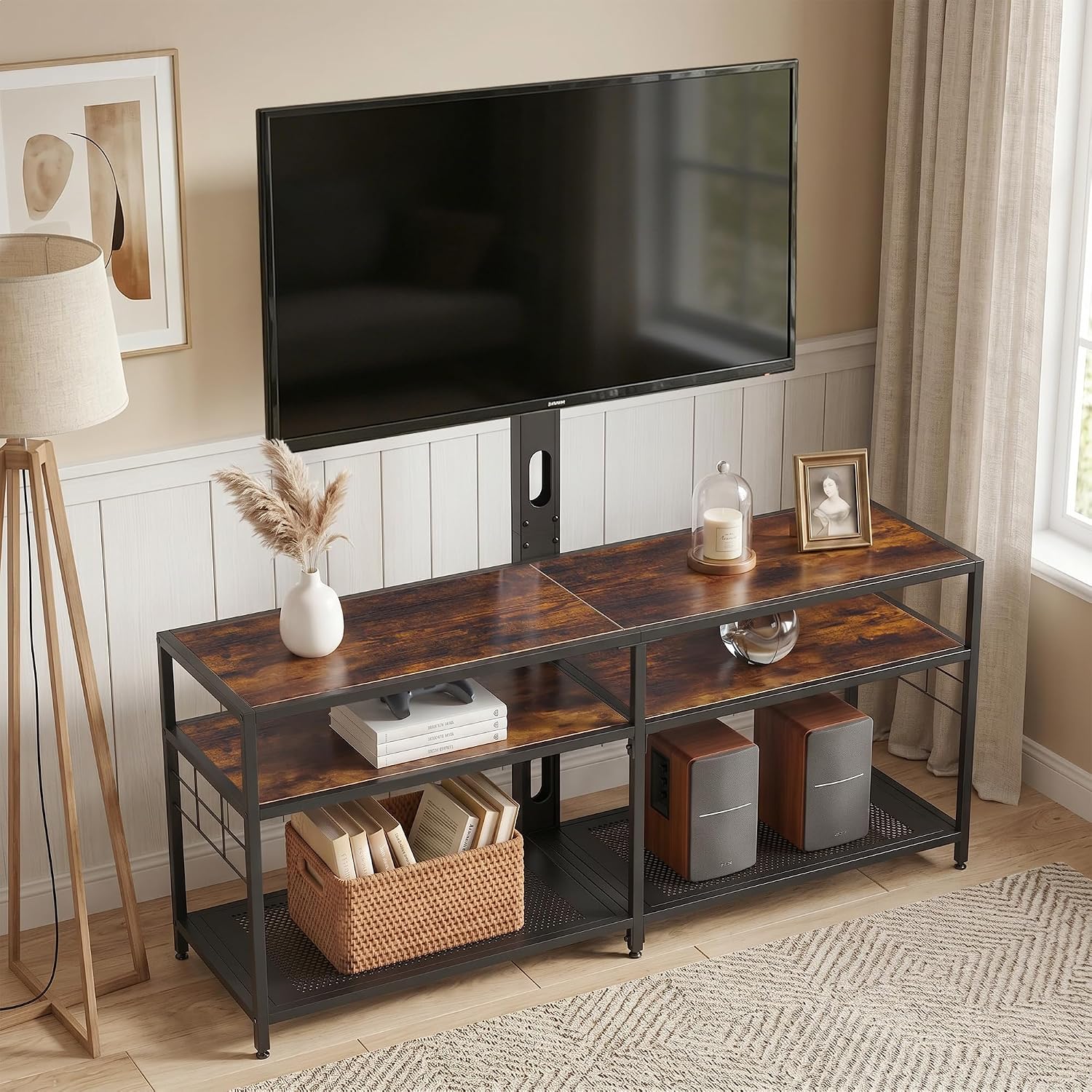 VECELO TV Stand with Mount, Universal Swivel TV Console for 32-75 inch TVs
