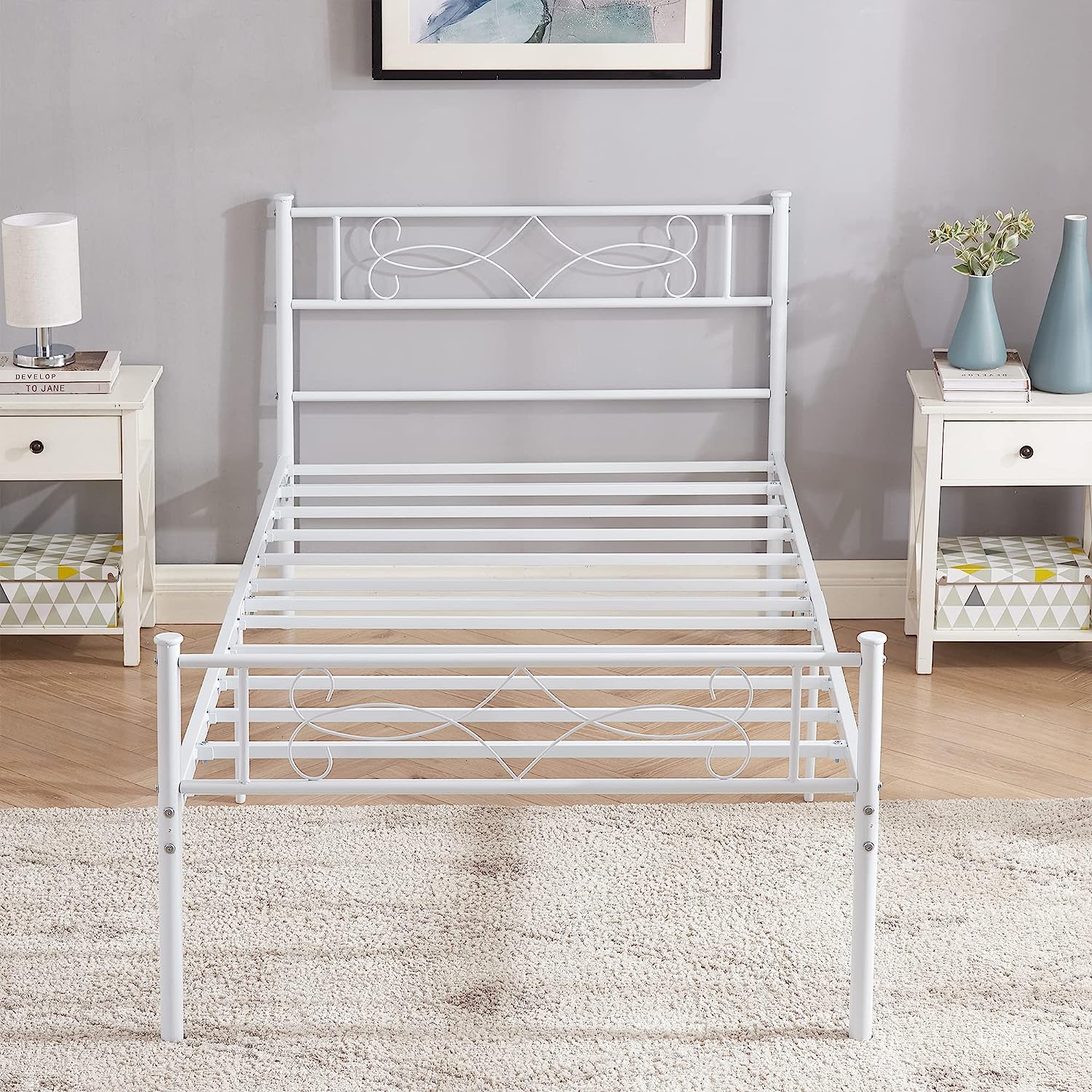 VECELO Metal Platform Bed Frame with Headboard & Footboard Premium Steel Slat Support Noise-Free
