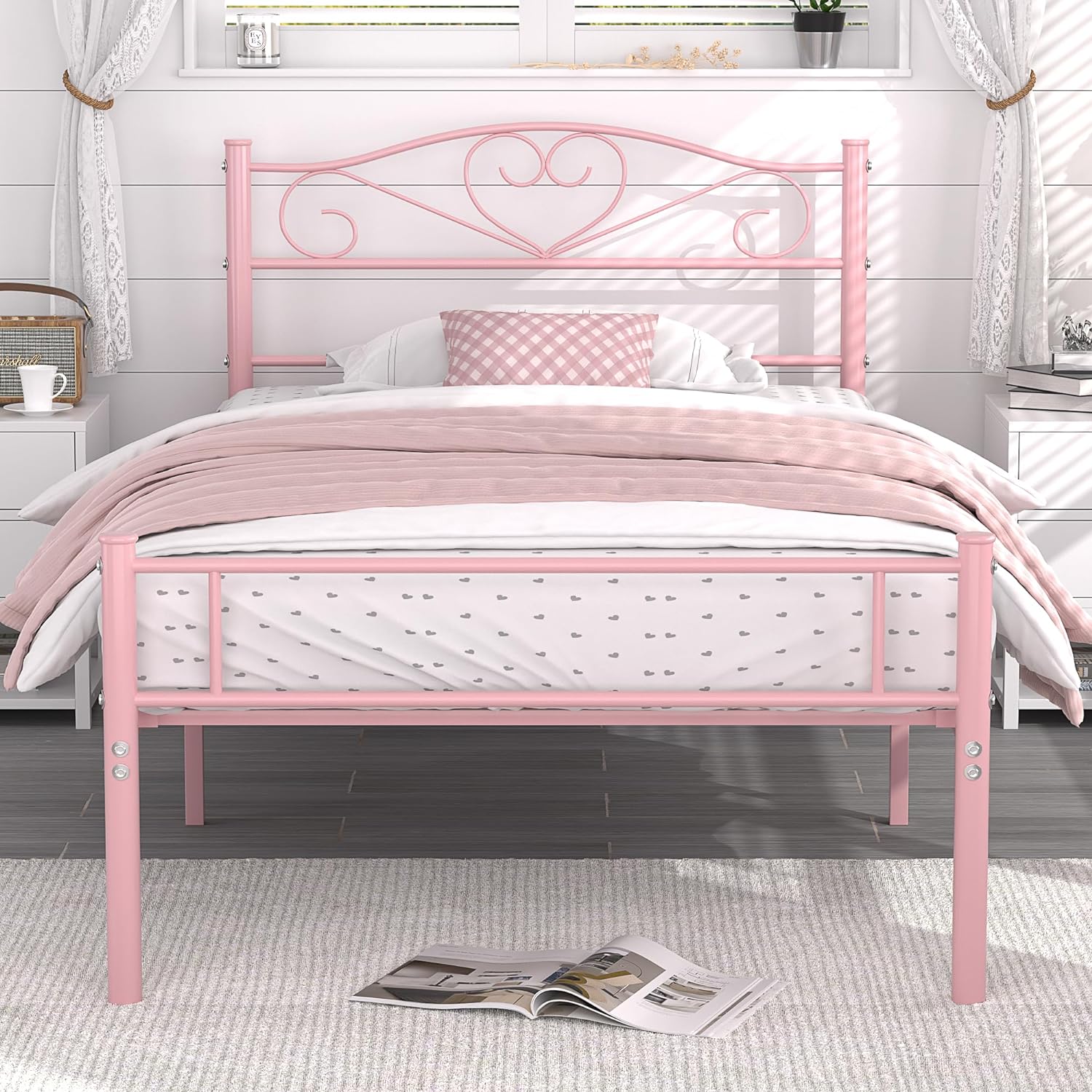 VECELO Metal Platform Bed Frame Mattress Foundation Decorative Headboard & Footboard