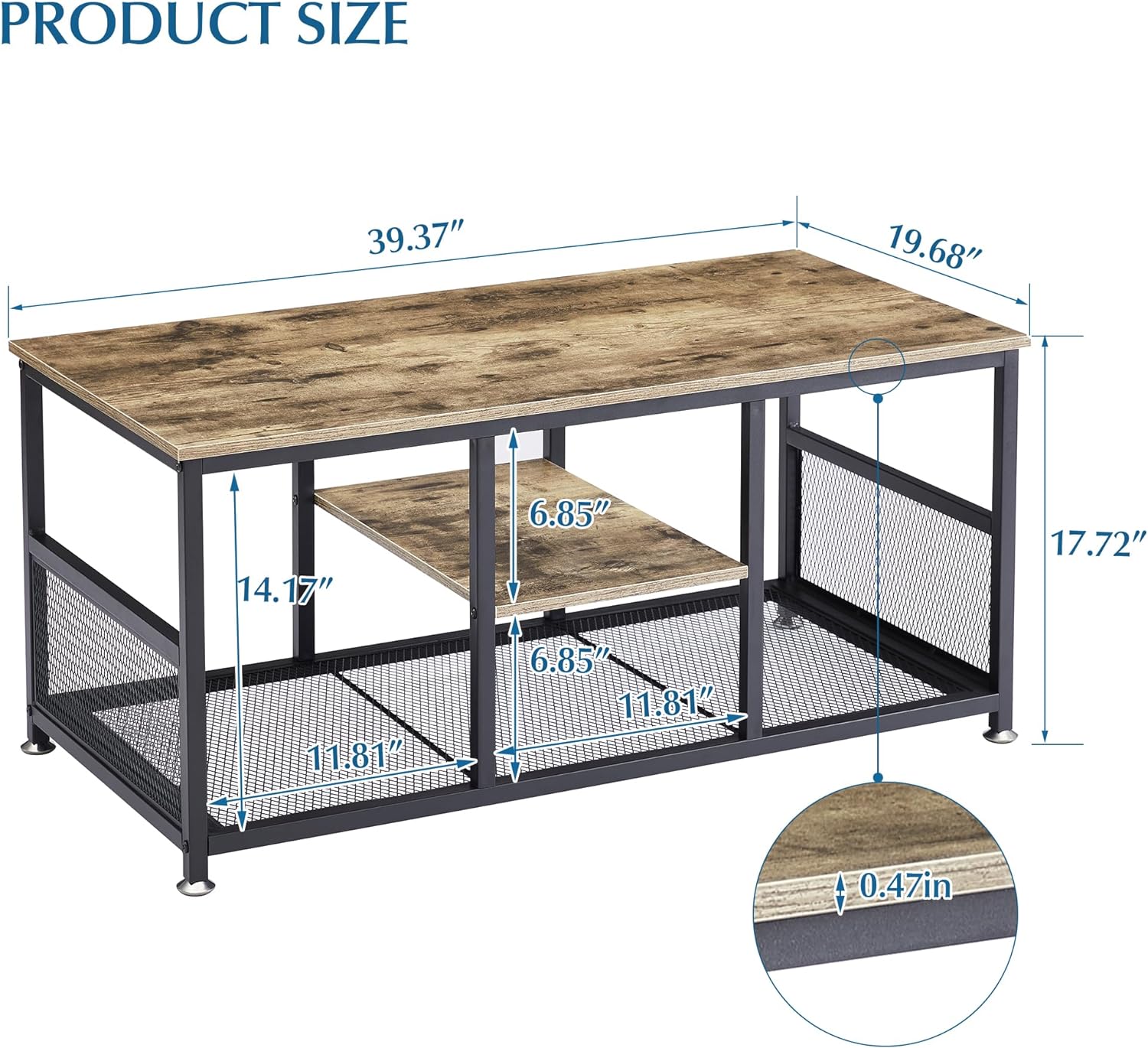 VECELO 39.4 Inch TV Stand/Coffee Table with Storage and Mesh Shelf for Living Room