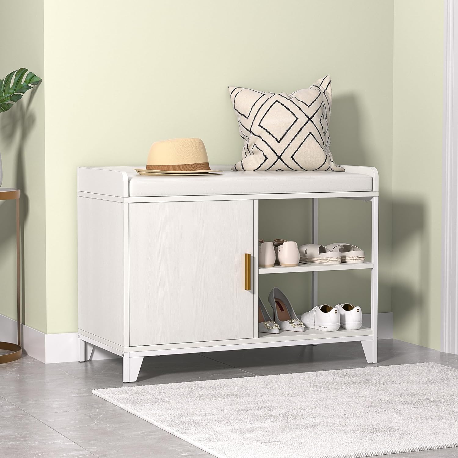 VECELO Shoe Storage Bench Entryway Cabinet with Removable Seat Cushion