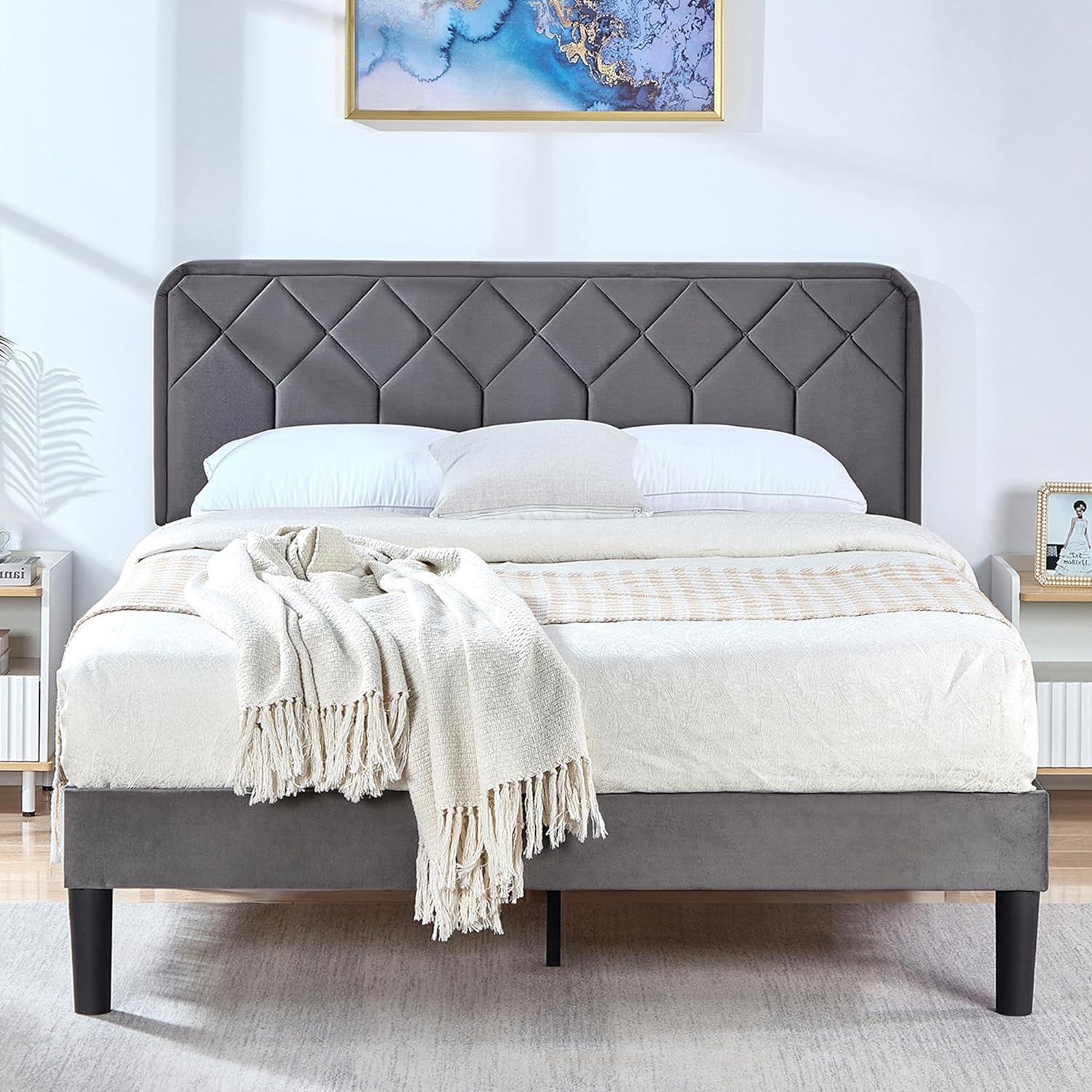 VECELO Premium Leather Upholstered Platform Bed Frame VECELO Premium Leather Upholstered Platform Bed Frame
