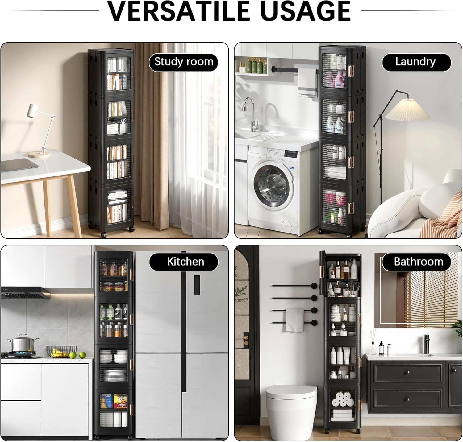 VECELO 4-Tier Tall Narrow Storage Cabinet with Movable Wheels