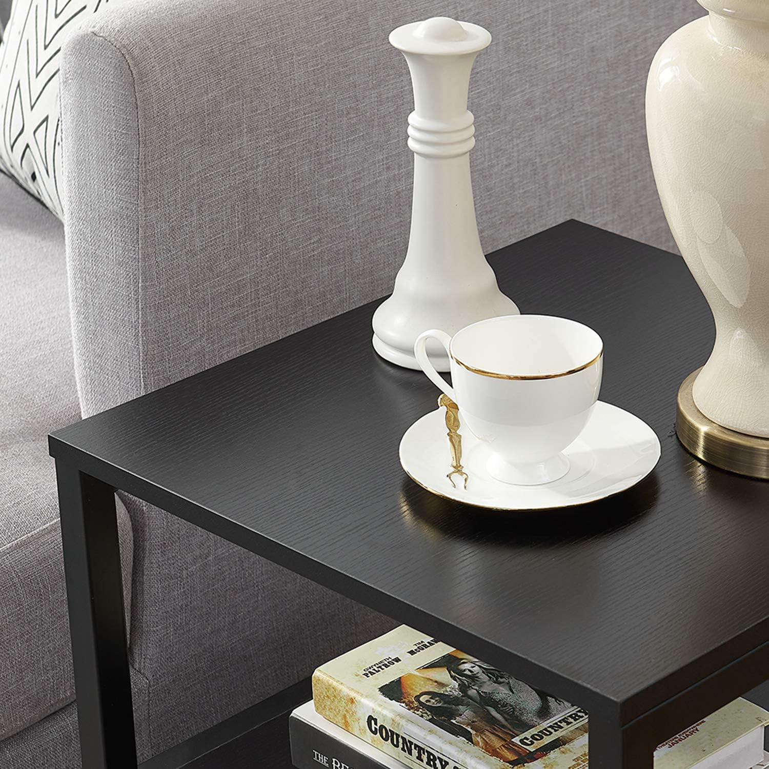 VECELO Nightstand/End/Bedside Table with Storage Drawer and Open Shelf with Steel Frame for Bedroom