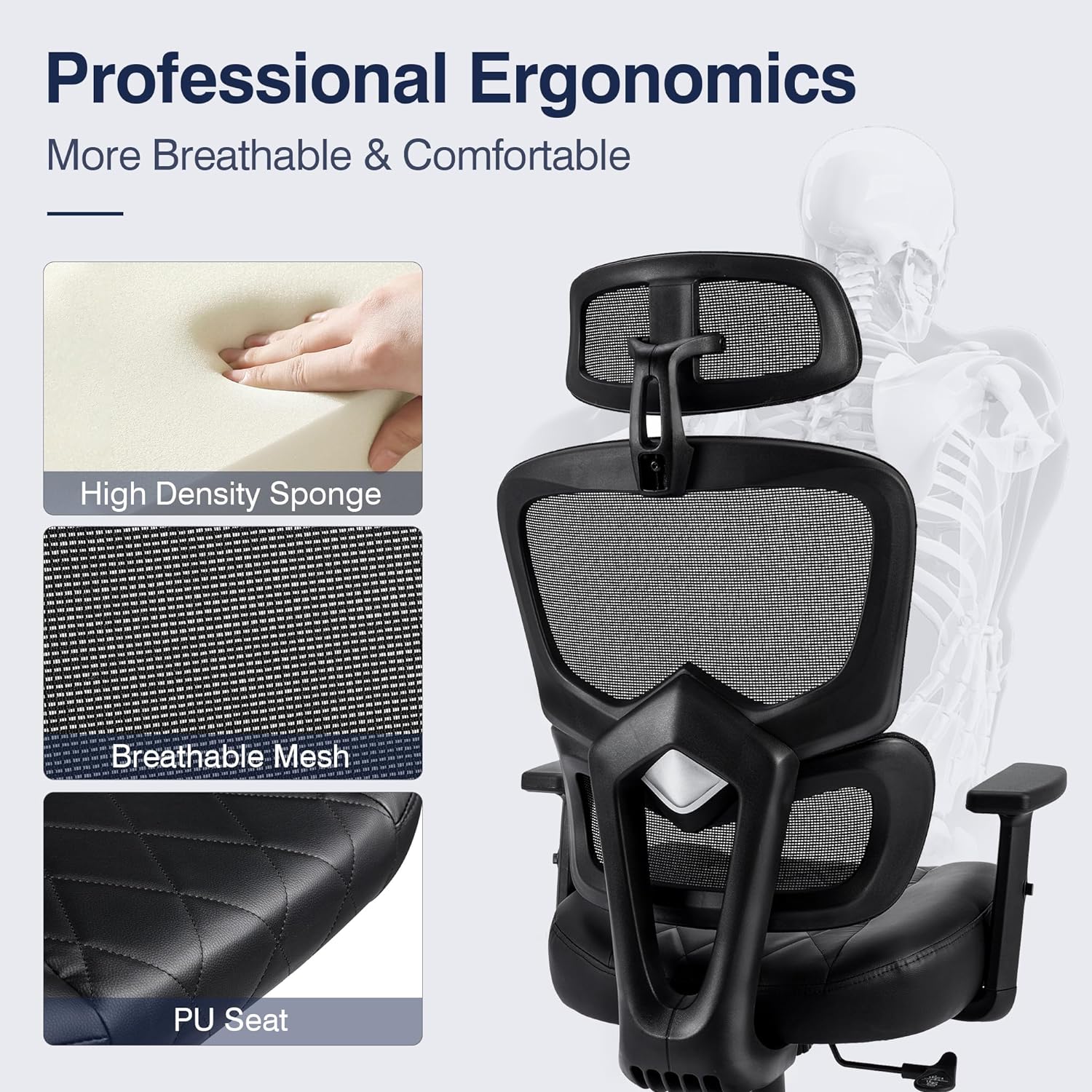 VECELO Tall Swivel Ergonomic High Back Mesh Office Chair with Adjustable Headrest&Armrest
