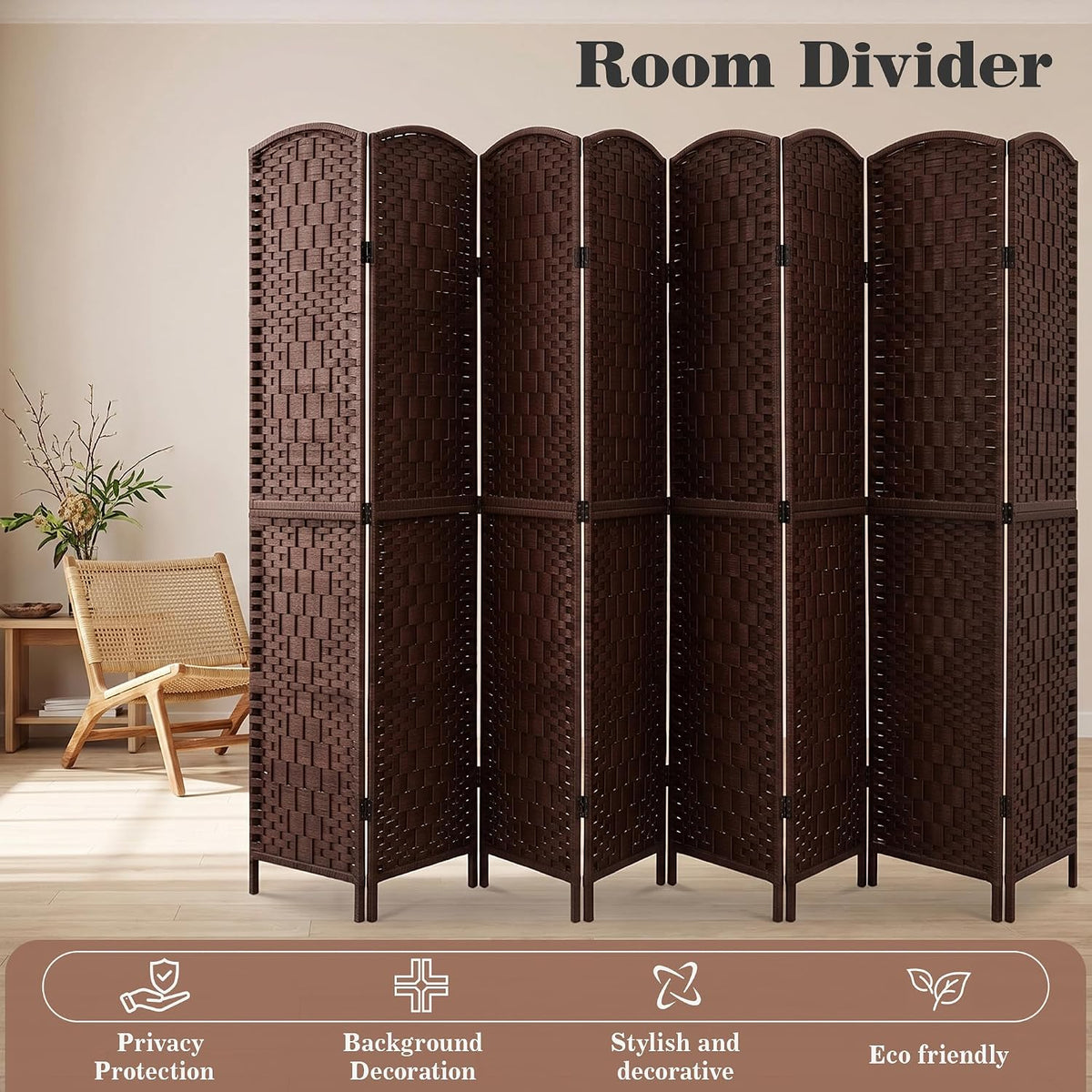 VECELO Room Divider Panel,8 Panel Partition Room Dividers