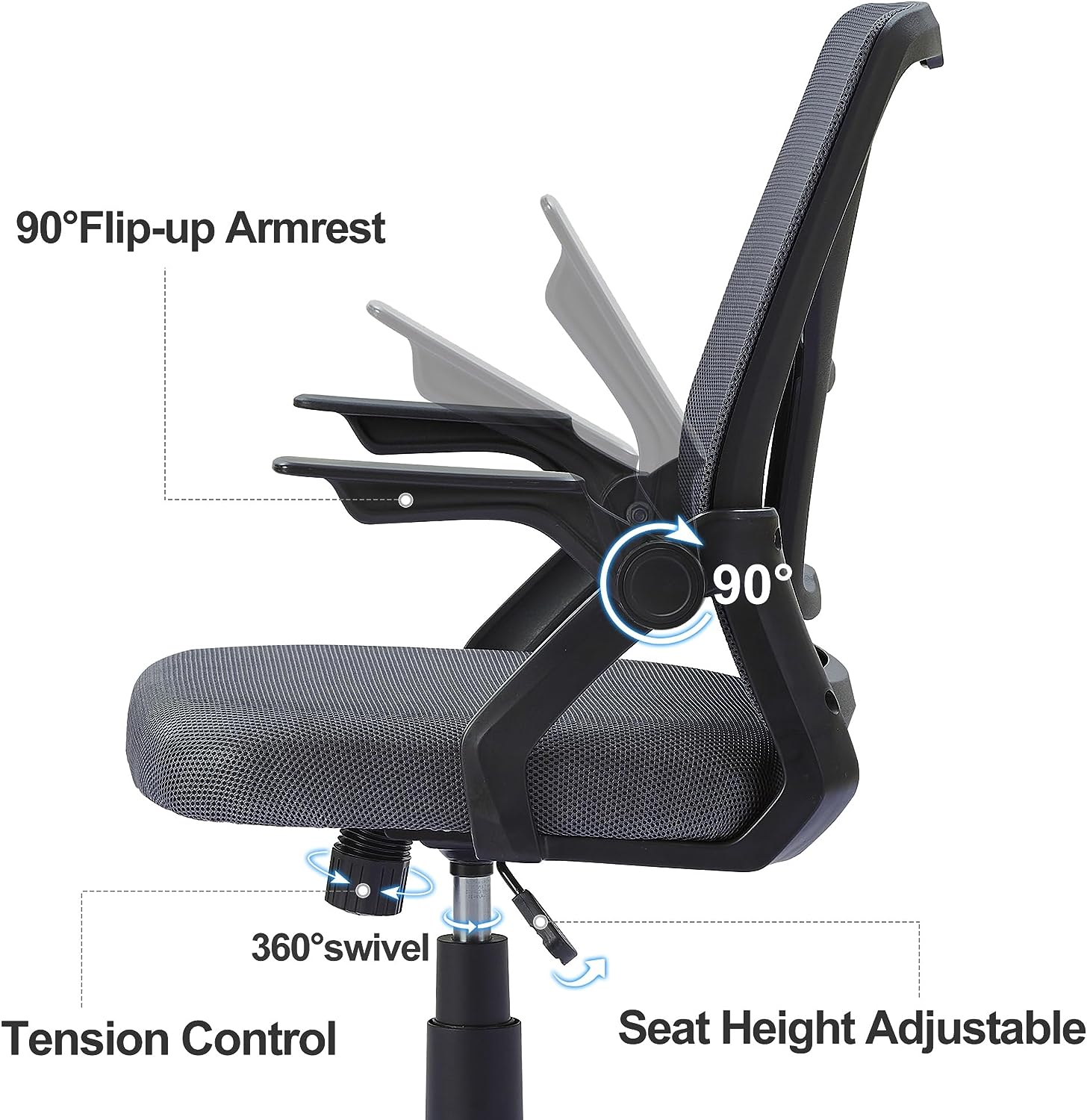 VECELO Mid-Back Swivel Ergonomic Office Chair with Adjustable Arms Mes