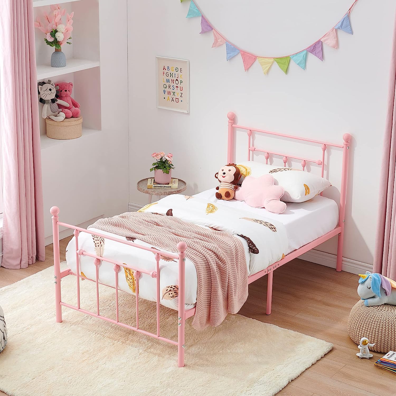 VECELO Twin Size Metal Platform Bed Frame for Girls Kids