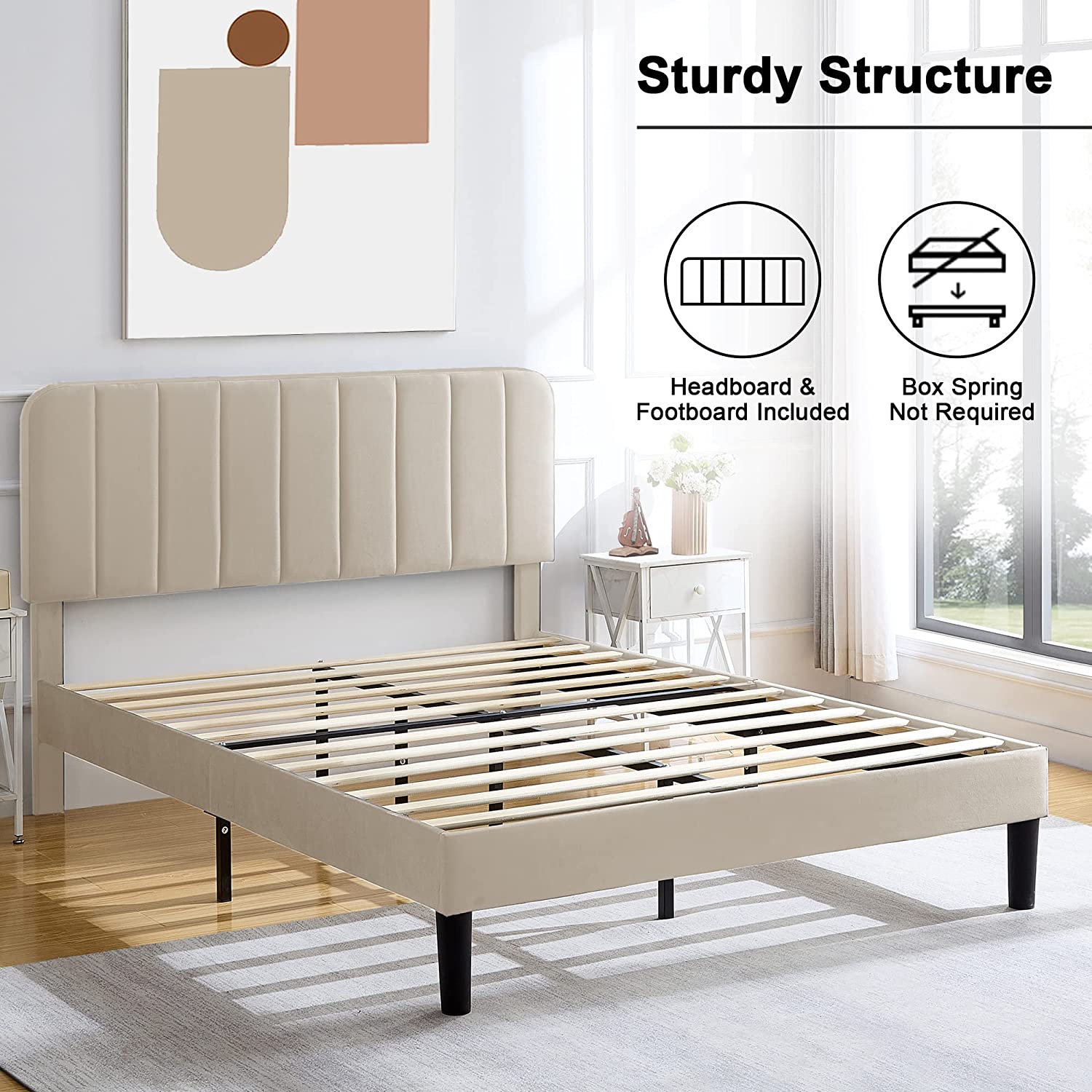 VECELO Upholstered Platform bedframe with Adjustable Headboard