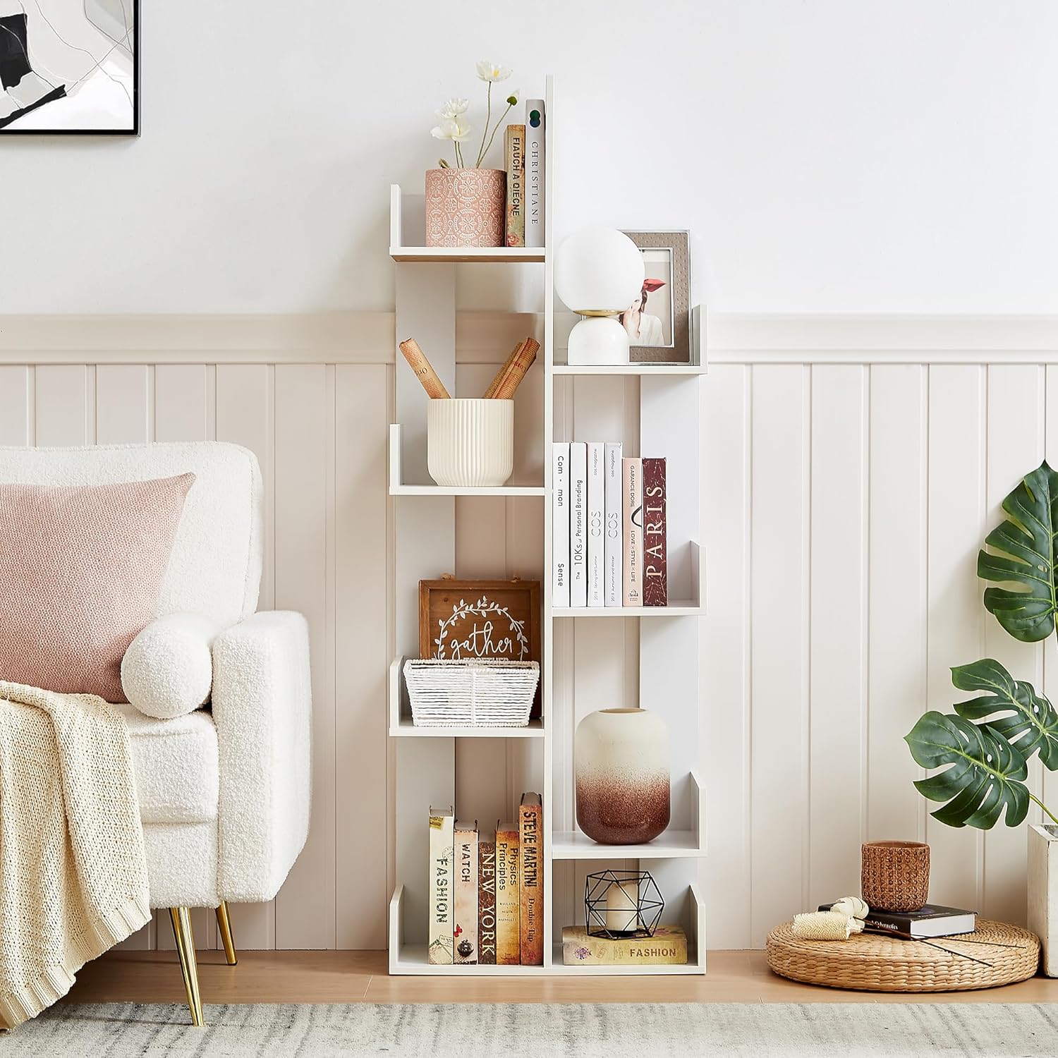 VECELO Tree Bookshelf, Geometric 8 Shelf Tree Bookcase Wood Bookshelves Display