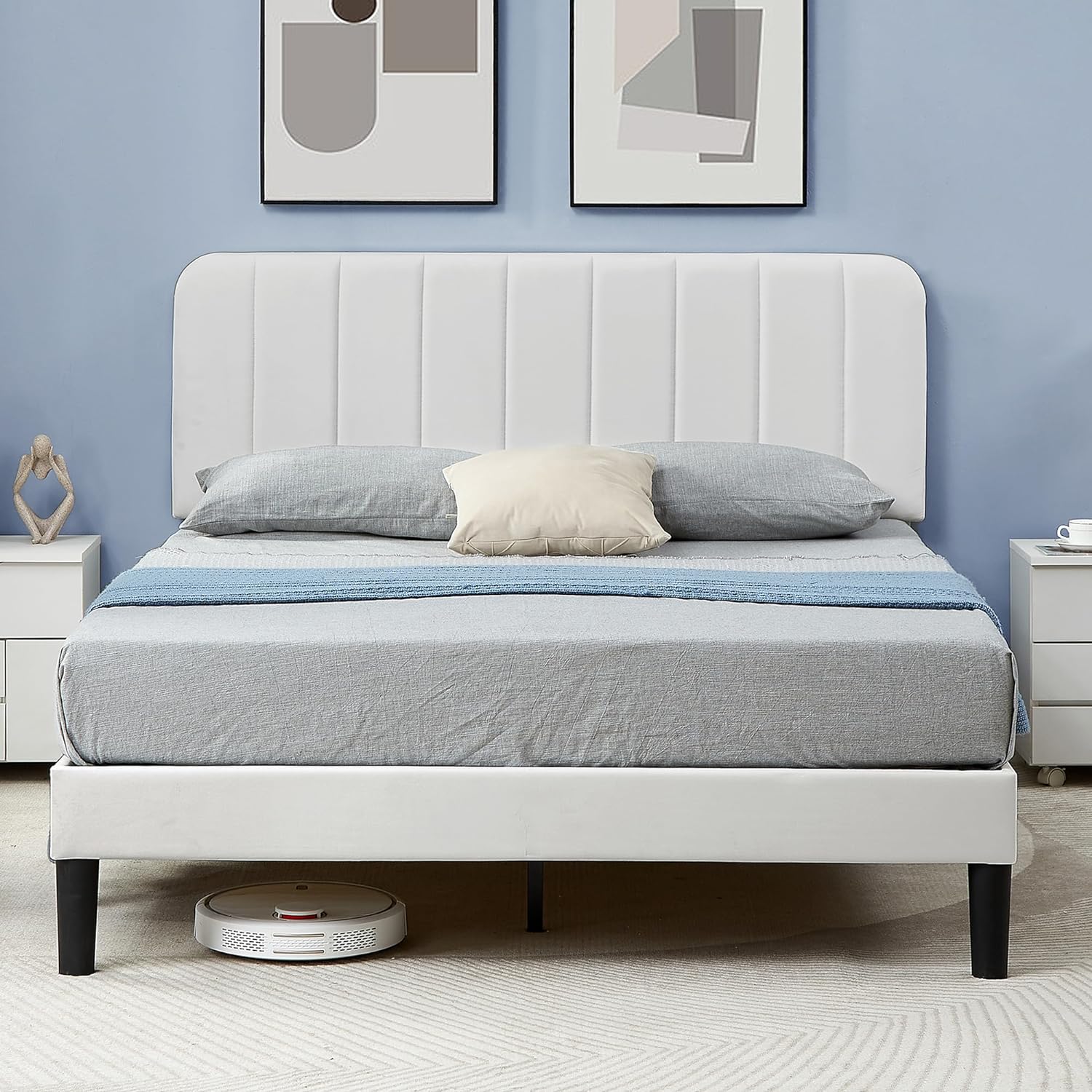 VECELO Upholstered Platform bedframe with Adjustable Headboard