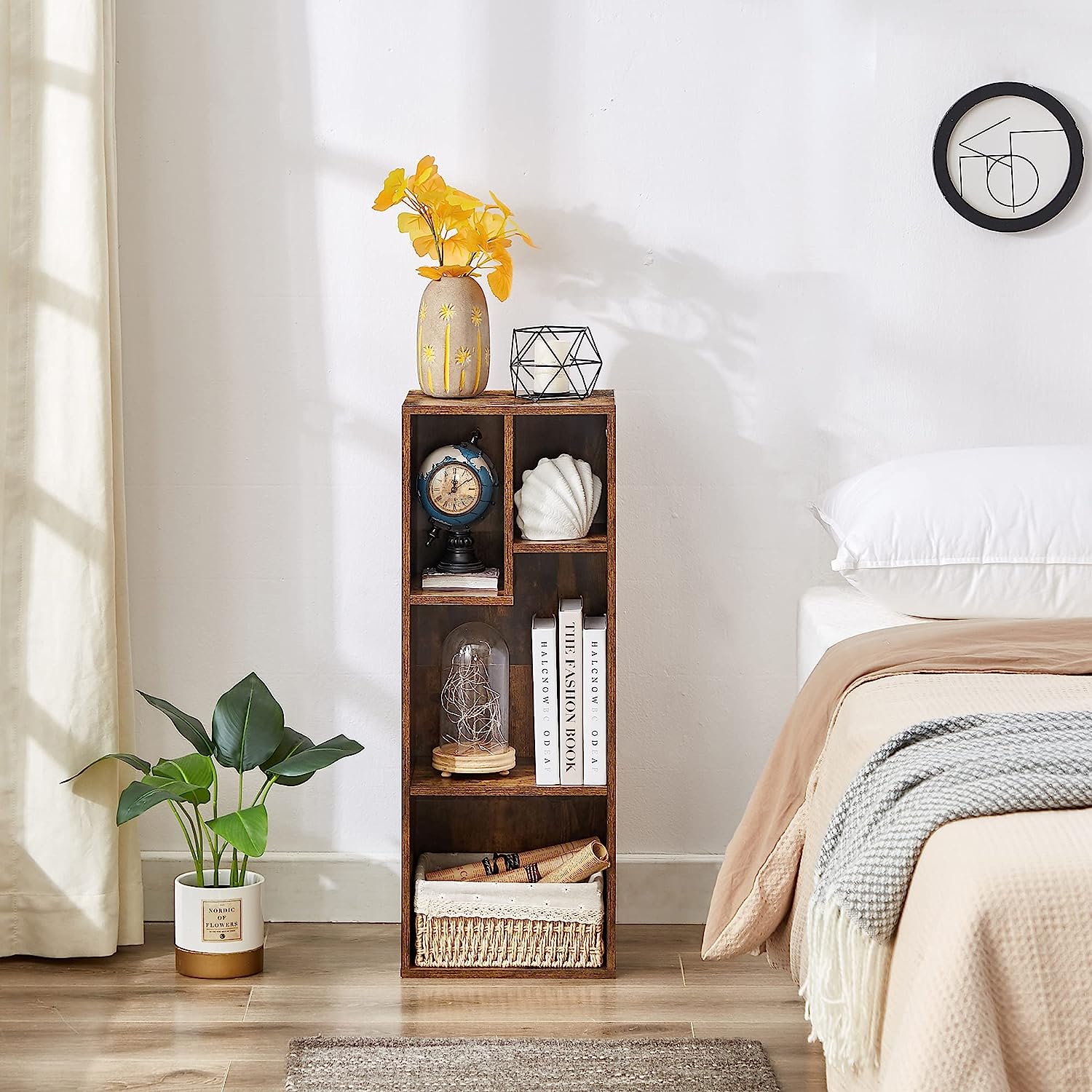 VECELO Modern 3-Tier Small Bookcase, 4 Cube/5 Cube Bookshelf/Storage Organizer for Living Room,Bedroom,Home Office