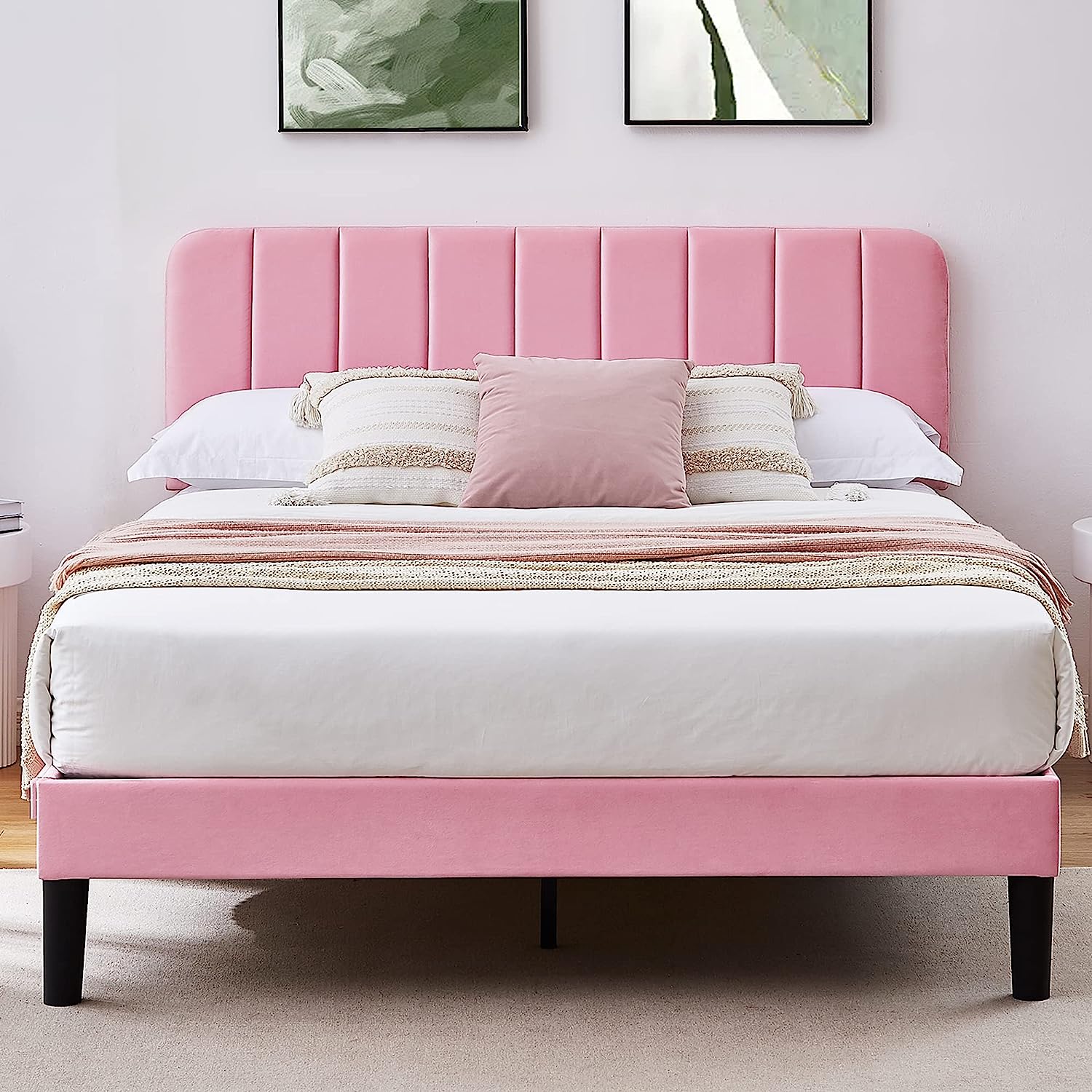 VECELO Upholstered Platform bedframe with Adjustable Headboard