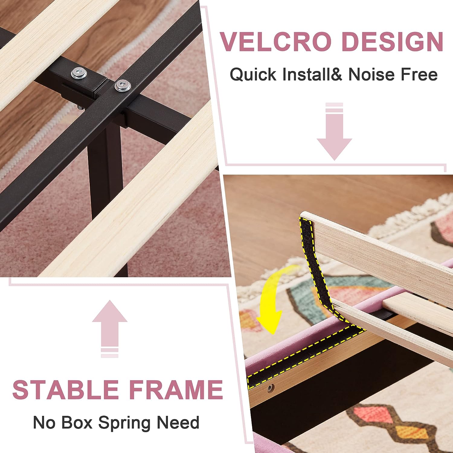VECELO Modern Upholstered Platform Bedframe, Adjustable Headboard No Box Spring Needed