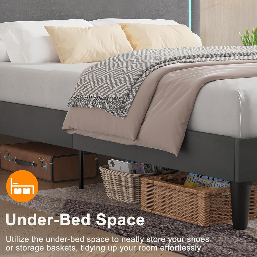 VECELO Upholstered Velvet Platform Bed Frame with Headboard Adjustable
