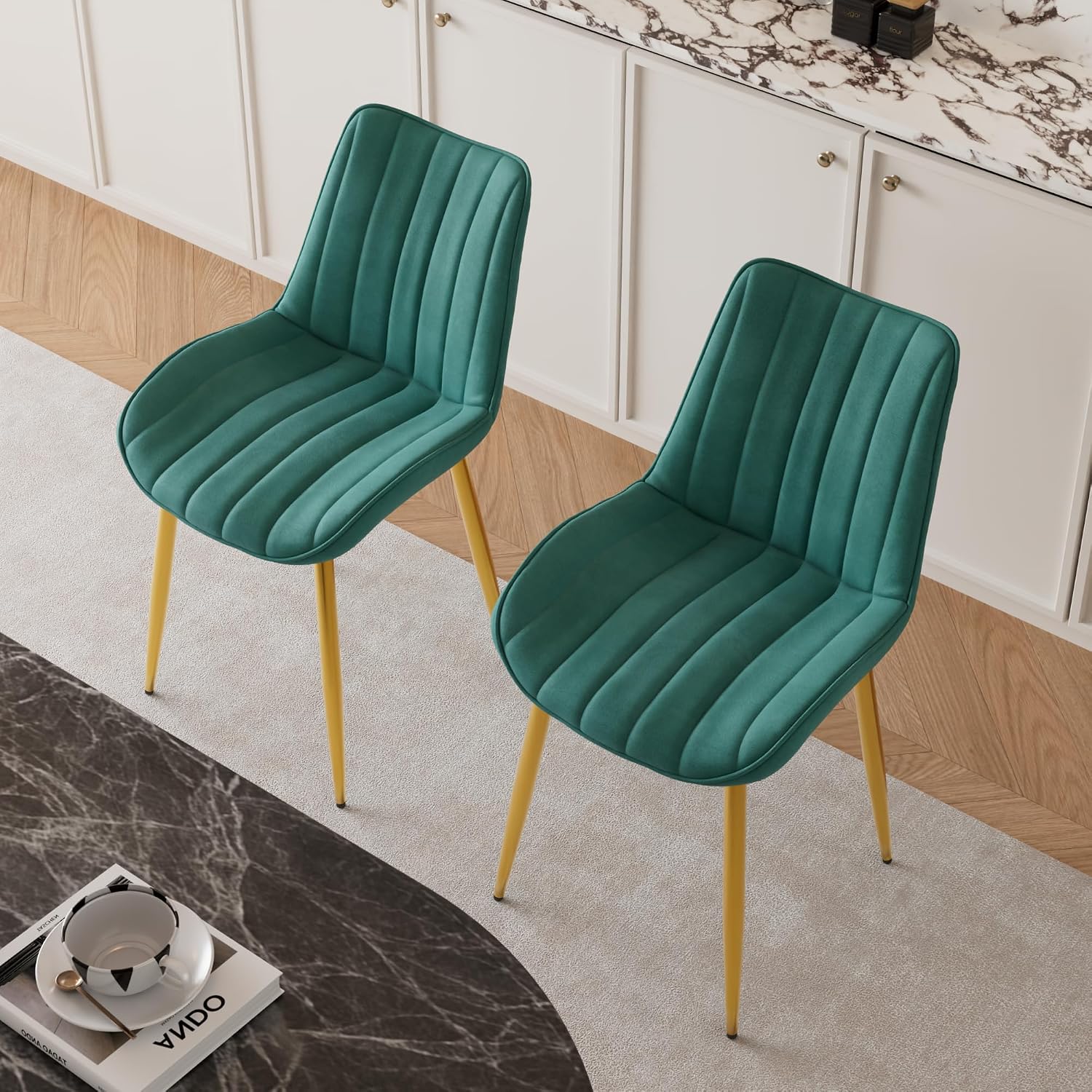 VECELO Dining Chairs, Velvet Fabric & Metal Frame