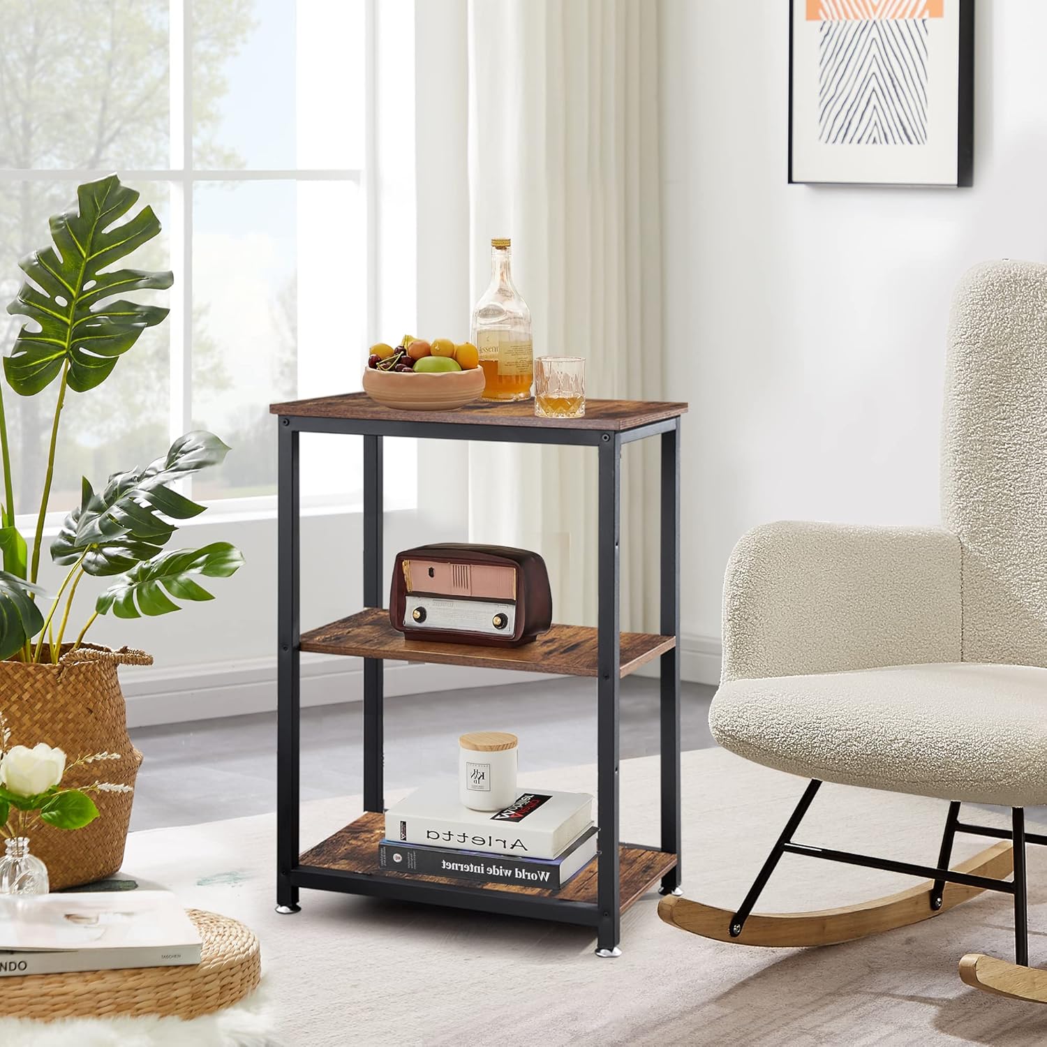 ◆サイドテーブル◆Φ40cm◆ウォールナット◆PYD05-11◆ VECELO End Side Table 3-Layer Narrow Night Stand/Entryway/Hallway Cons