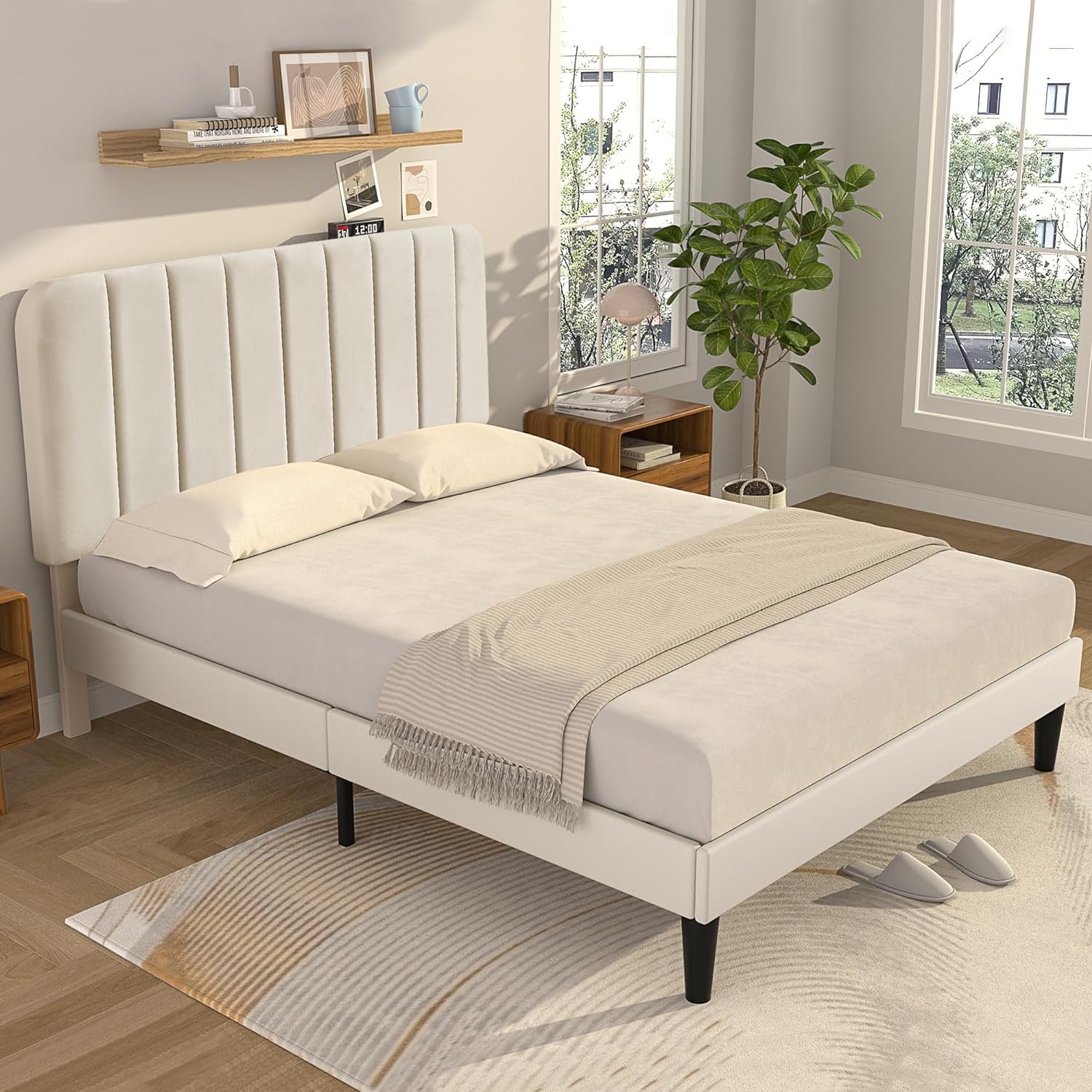 VECELO Upholstered Platform bedframe with Adjustable Headboard