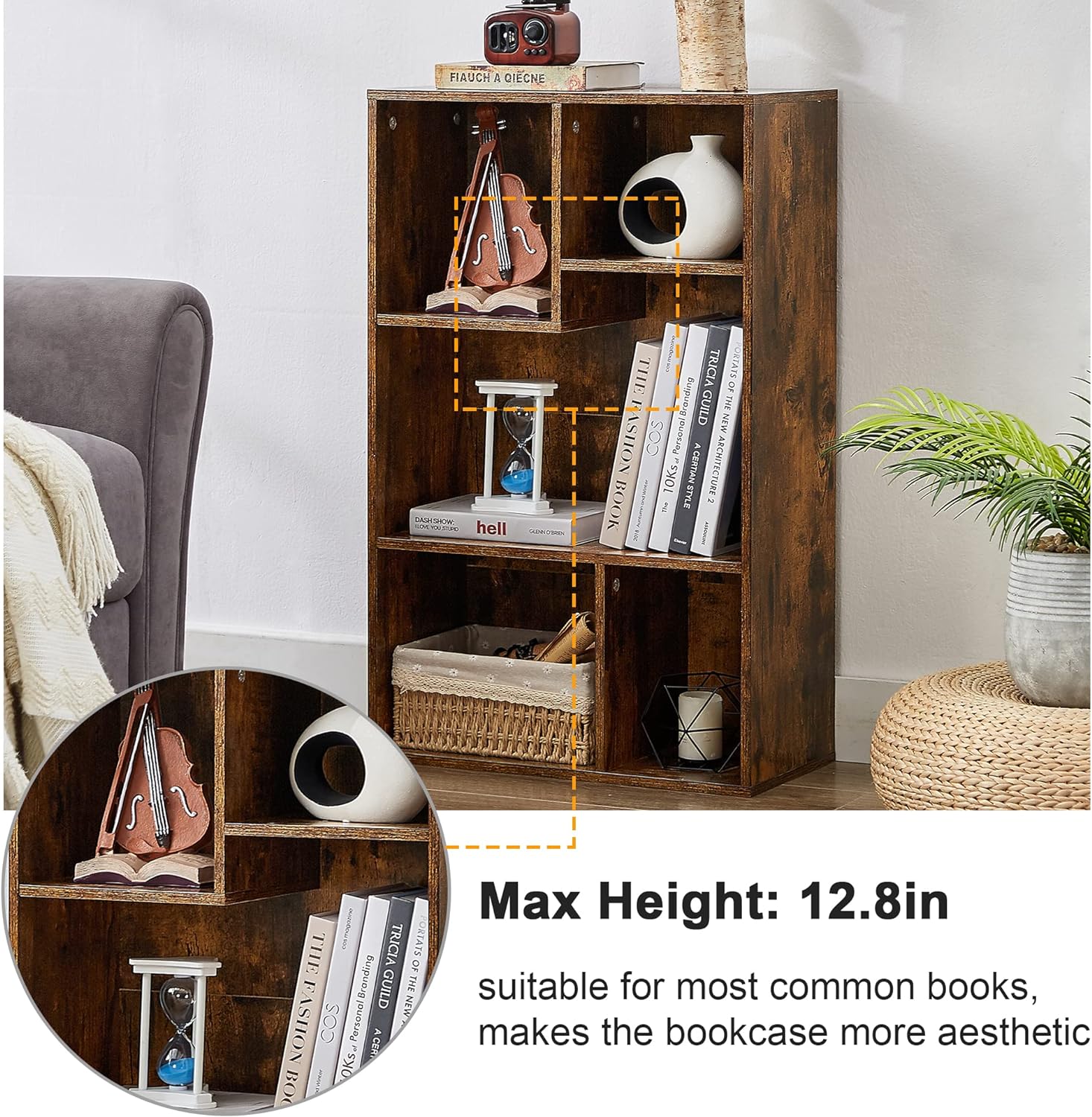 VECELO Tree Bookshelf, 7-Tier Tree Bookcase Wood Shelves Display with