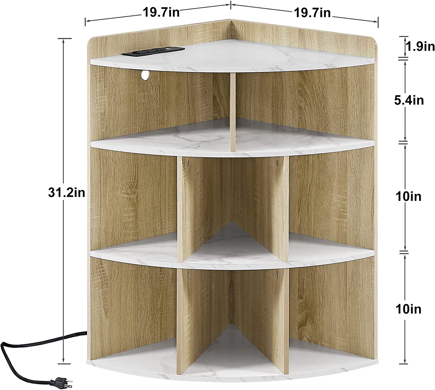 VECELO 3-Tier Corner Cabinet with 8 Cubbies, Wooden Cube Storage Organizer, Modern Bookshelf Units