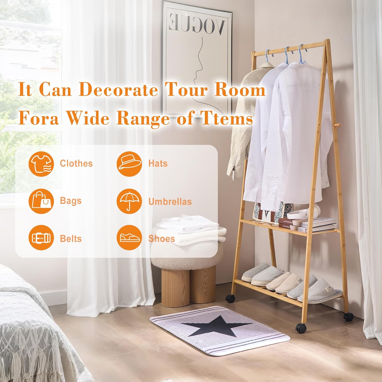 VECELO Coat Rack Freestanding, Entryway Hanger Stand, Umbrella Holder