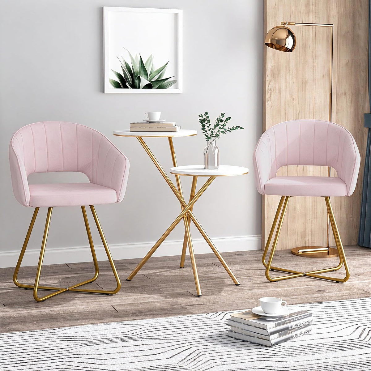 VECELO Large Wide Velvet Accent Chair  Luxury Vanity Chair with Gold Legs