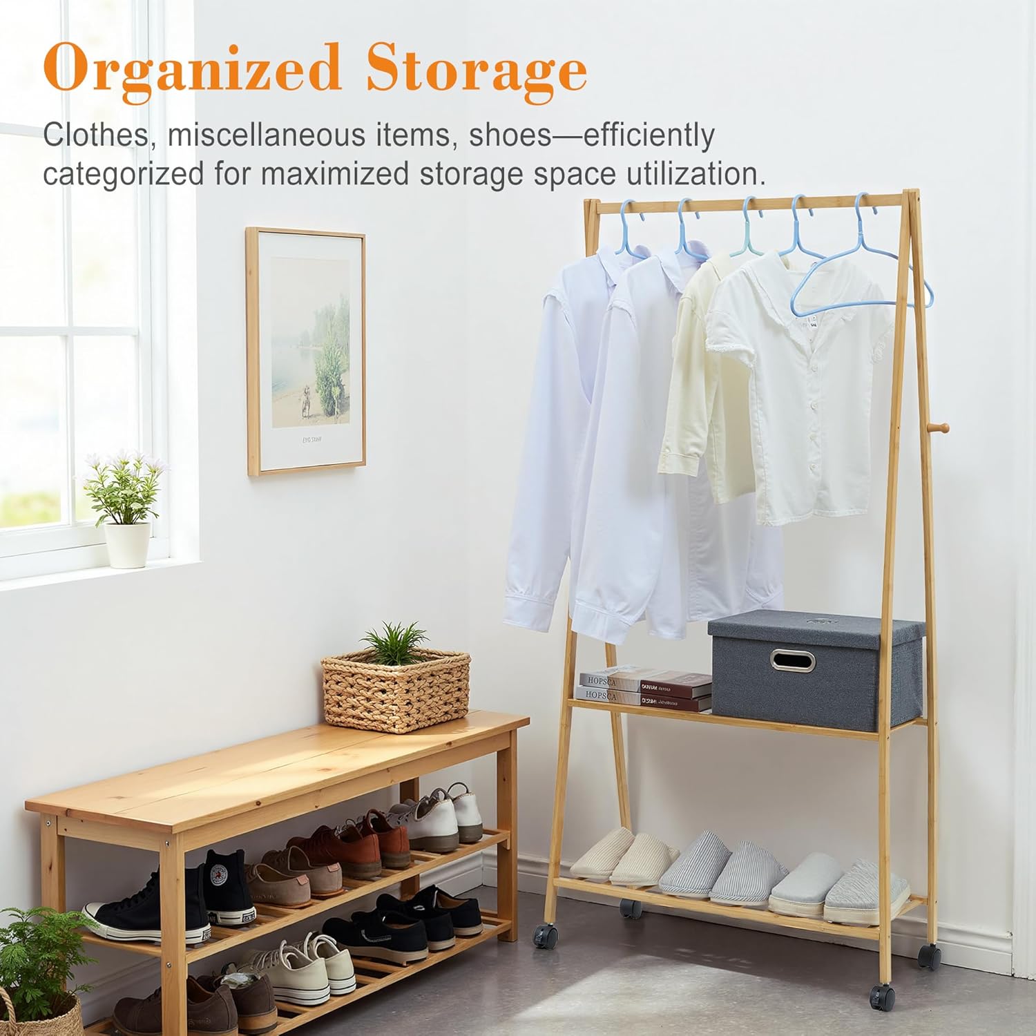 VECELO Coat Rack Freestanding, Entryway Hanger Stand, Umbrella Holder