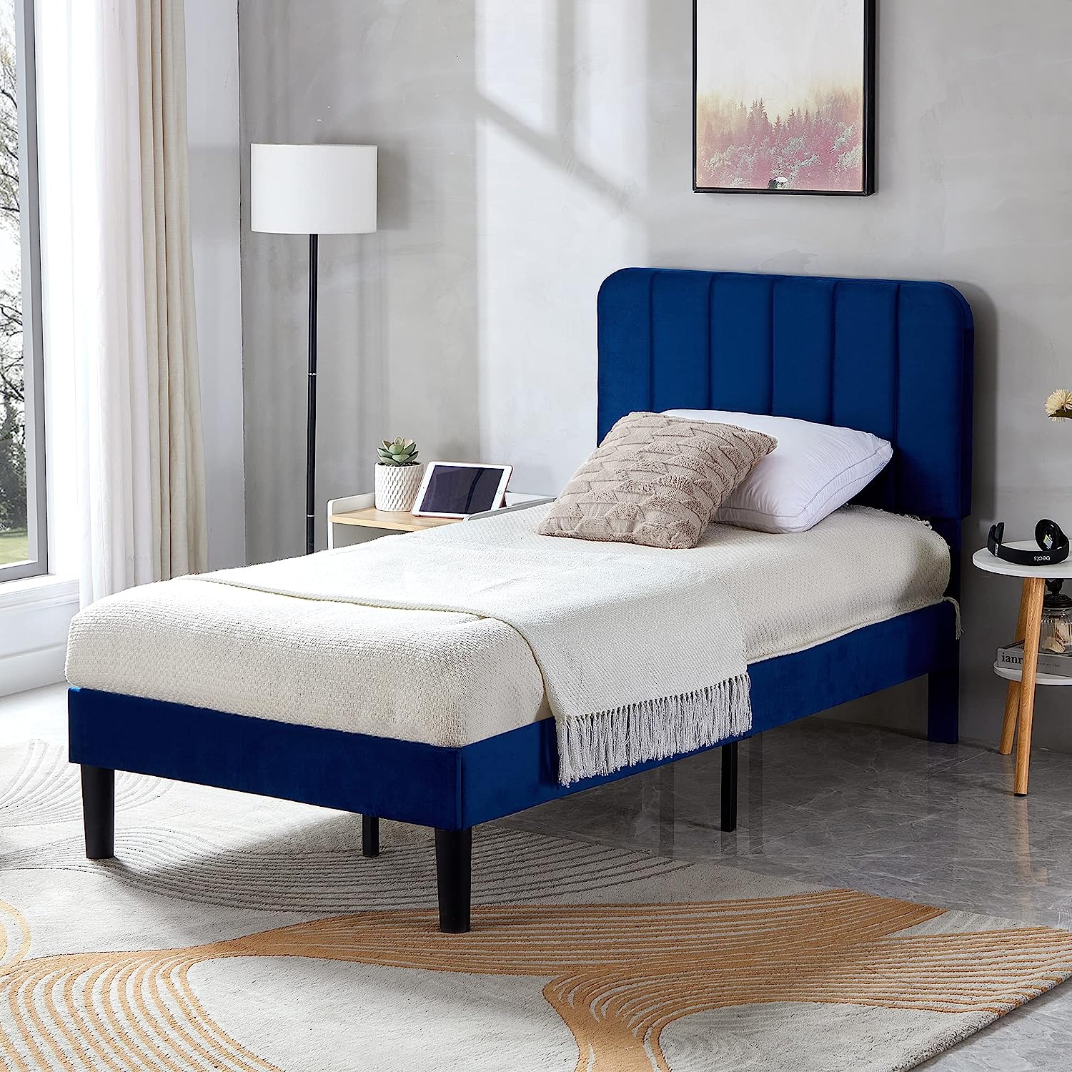 VECELO Upholstered Platform bedframe with Adjustable Headboard