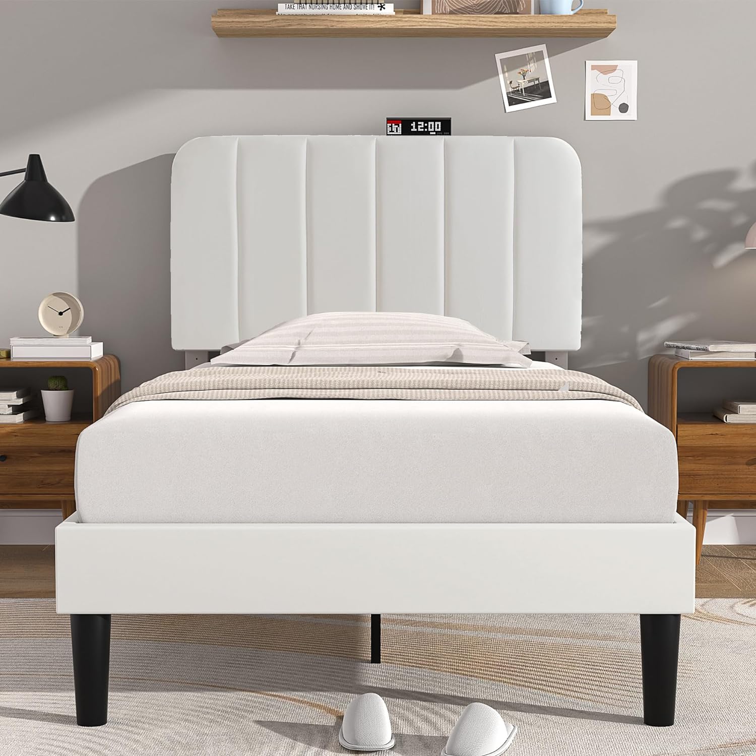 VECELO Upholstered Platform bedframe with Adjustable Headboard